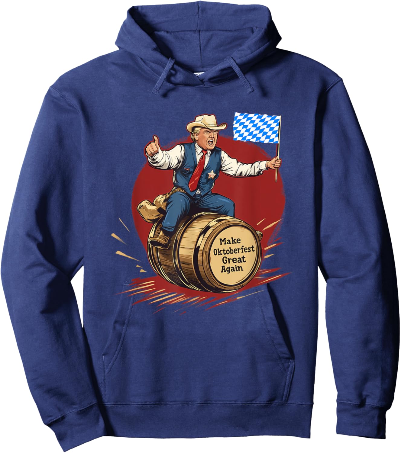 Make Oktoberfest Great Again Trump Riding Beer Barrel Hoodie - Hoodie | Navy
