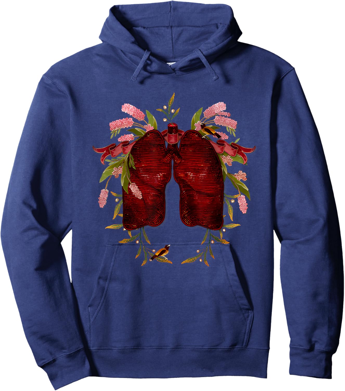 Natural Maroon Lungs Funny Women Hoodie - Hoodie | Navy