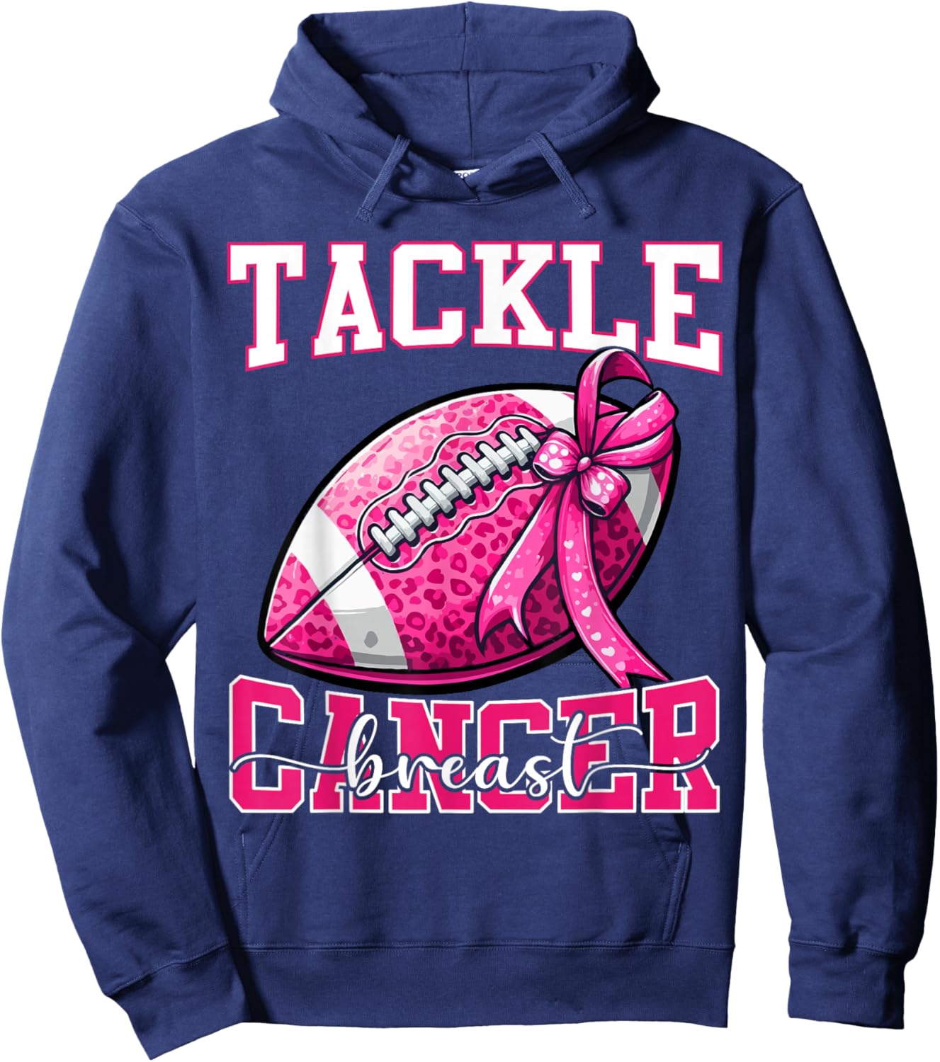 Tackle Breast Cancer Football Women Mom Bow Cancer Awareness Hoodie - Hoodie | Navy
