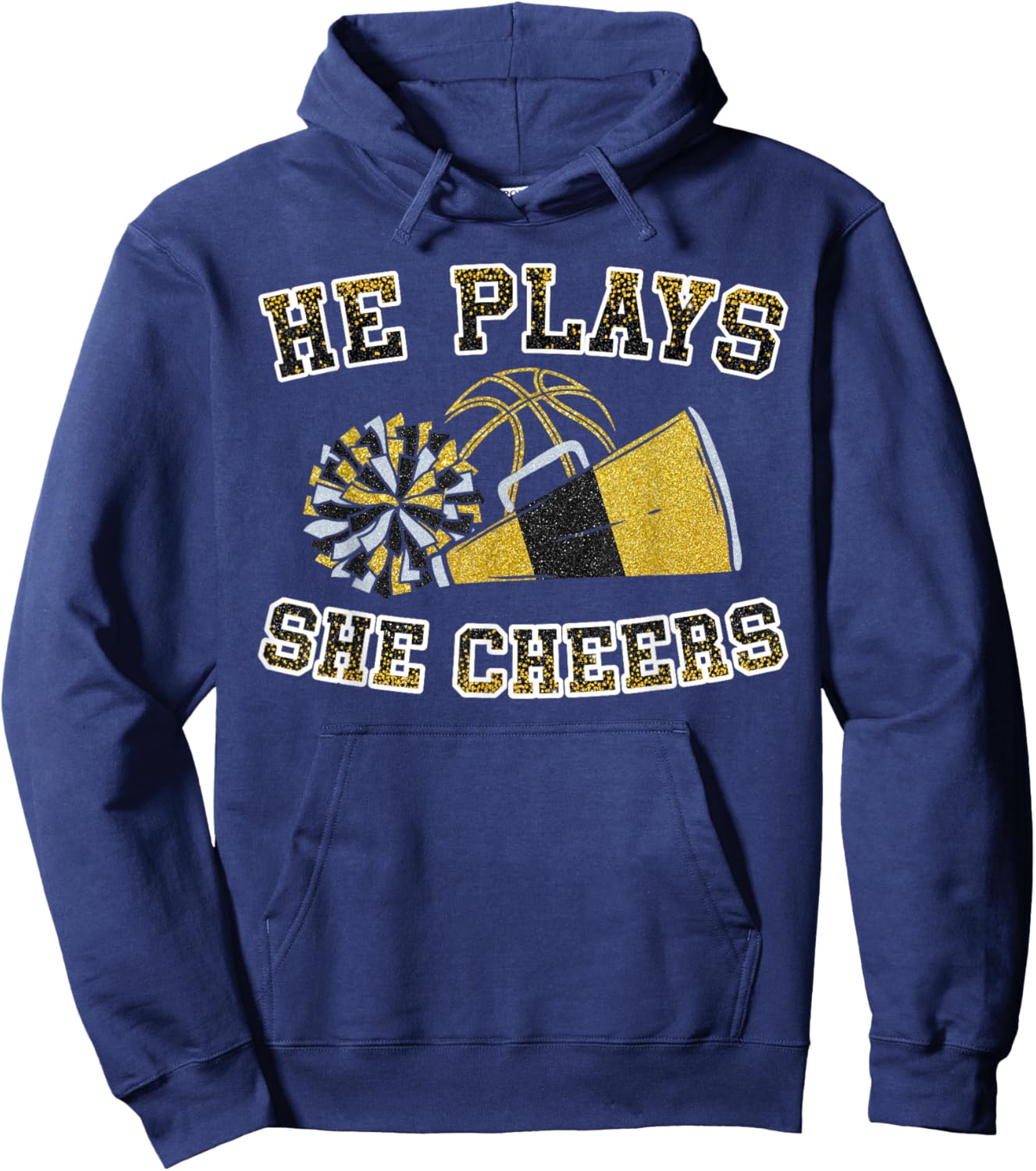 He Plays She Cheers Loud Proud Basketball & Cheer Mom Orange Hoodie - Hoodie | Navy