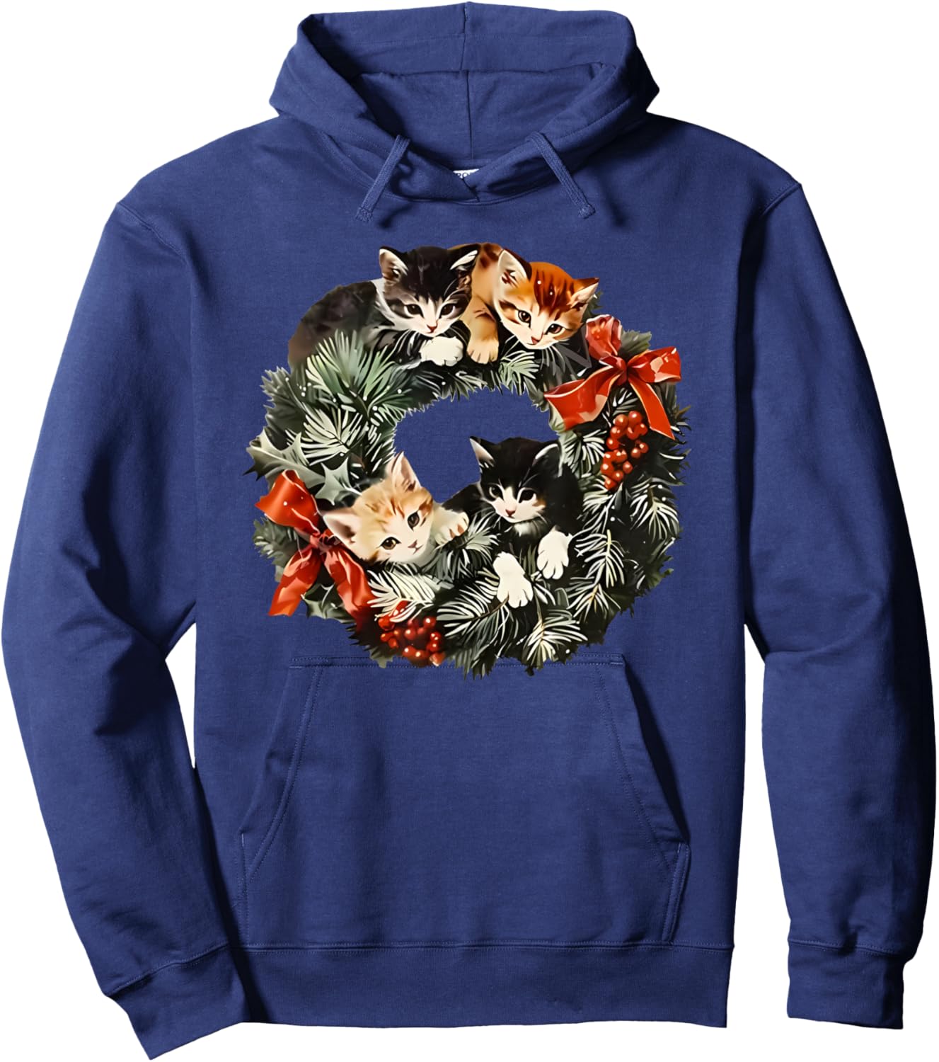 Vintage 90s Cat Christmas Hoodie - Hoodie | Navy