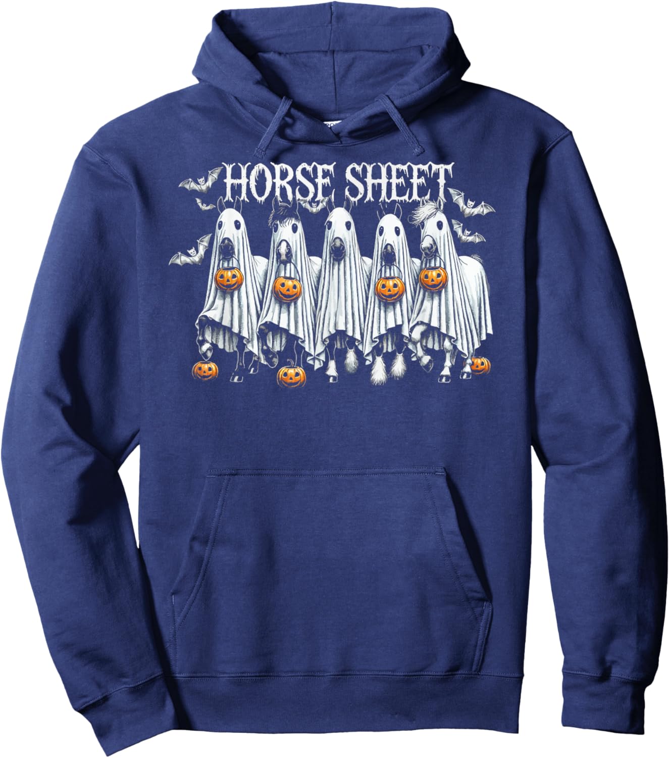 Horse Sheet Funny Ghost Horses Pumpkin Halloween Costume Hoodie - Hoodie | Navy
