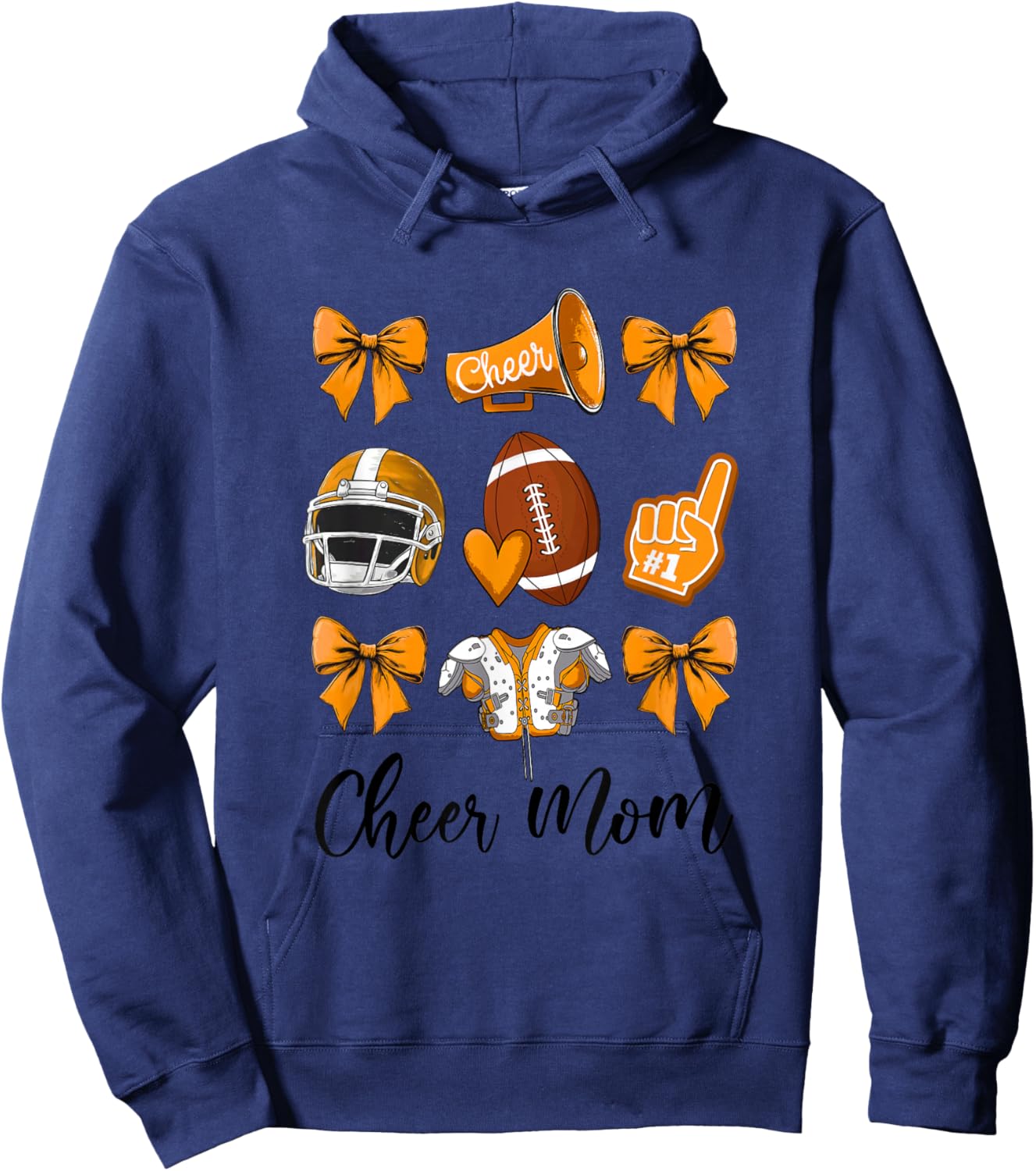 Cheer Mom Orange Women Cheerleading Football Coquette Bow Hoodie - Hoodie | Navy