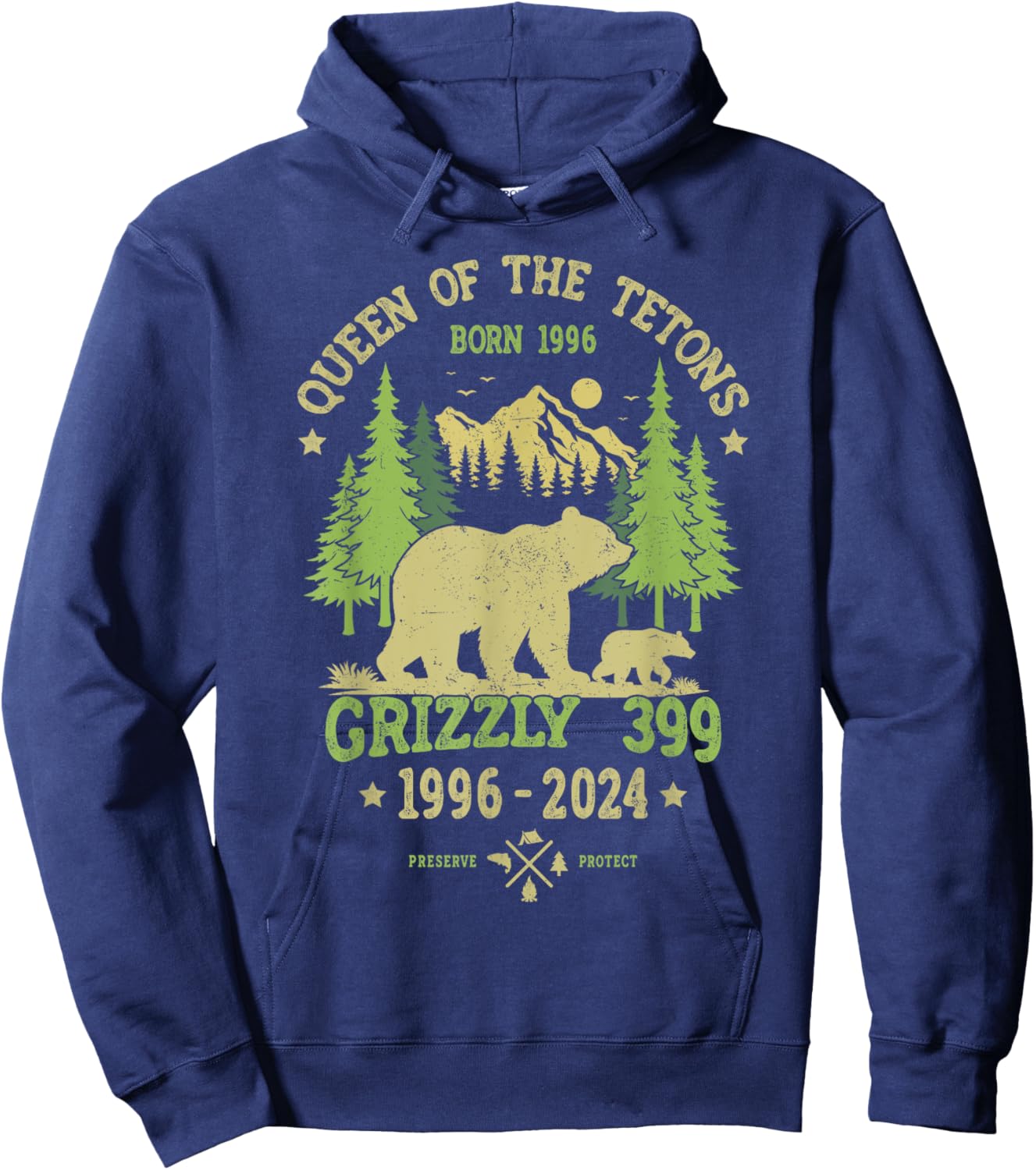 Queen Of The Tetons Grizzly 399 National Park 1996-2024 Hoodie - Hoodie | Navy