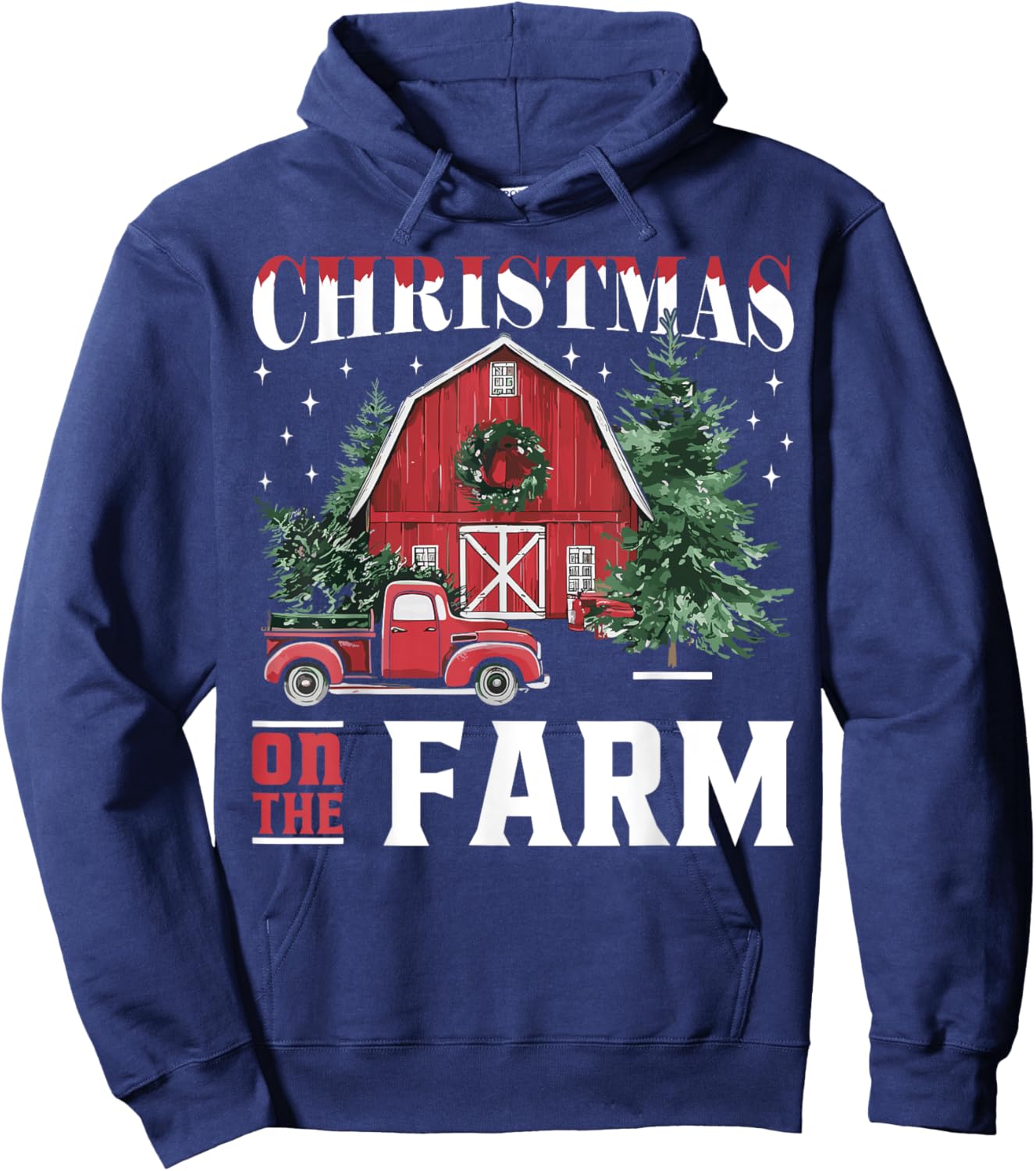 Christmas On The Farm Xmas Barn Truck Gift Cute Winter Classic Fit Black Solid Short Sleeve Hoodie - Hoodie | Navy