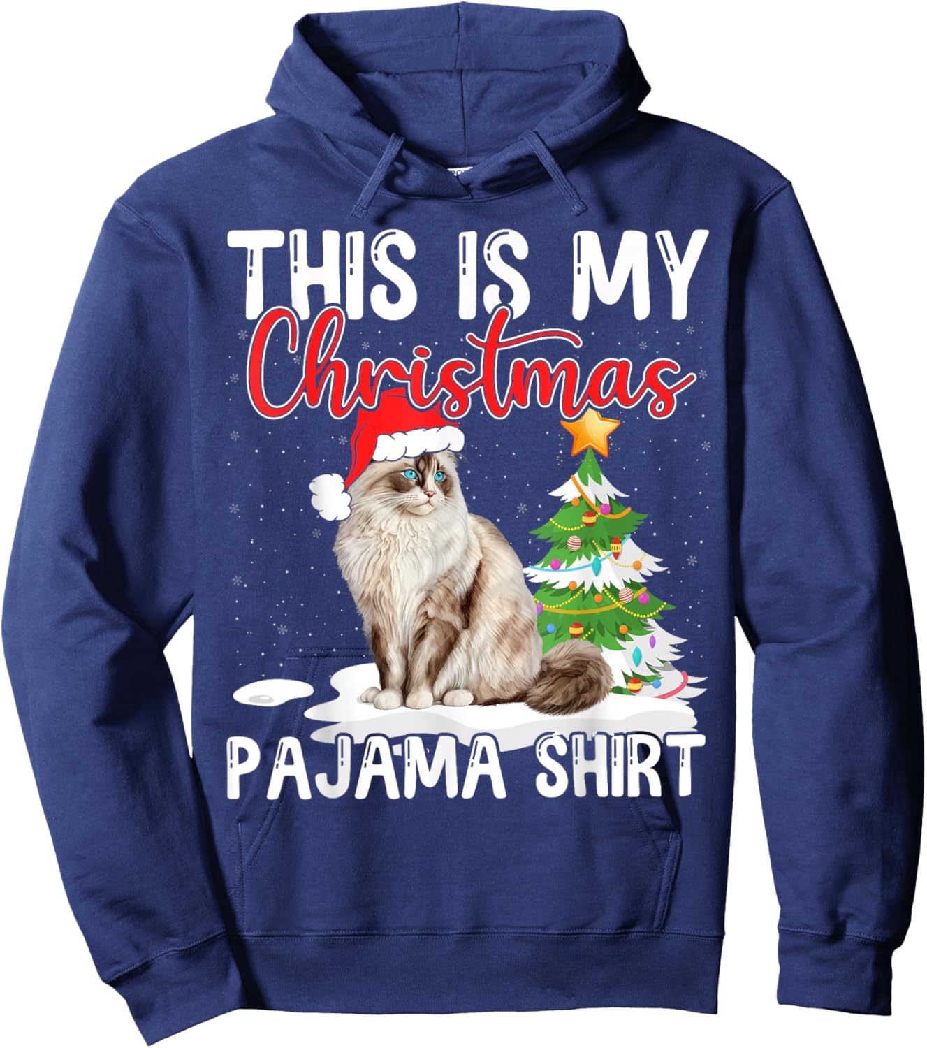 Ragdoll Cat Christmas Pajama Shirt Cute Holiday Funny Design Men Women Kids Hoodie - Hoodie | Navy