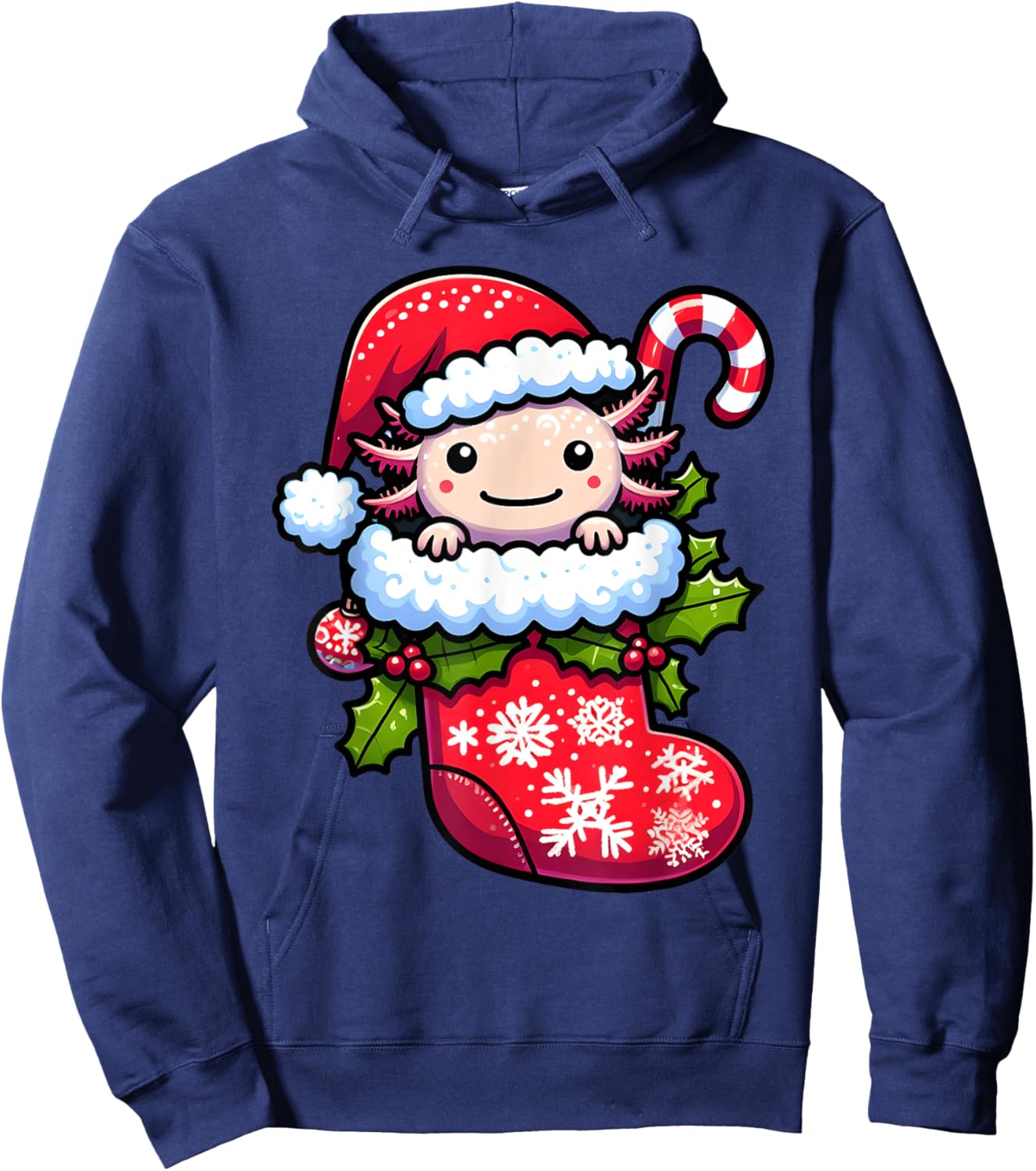 Axolotl Wearing Santa Hat Christmas Stocking Xmas Pajama Hoodie - Hoodie | Navy