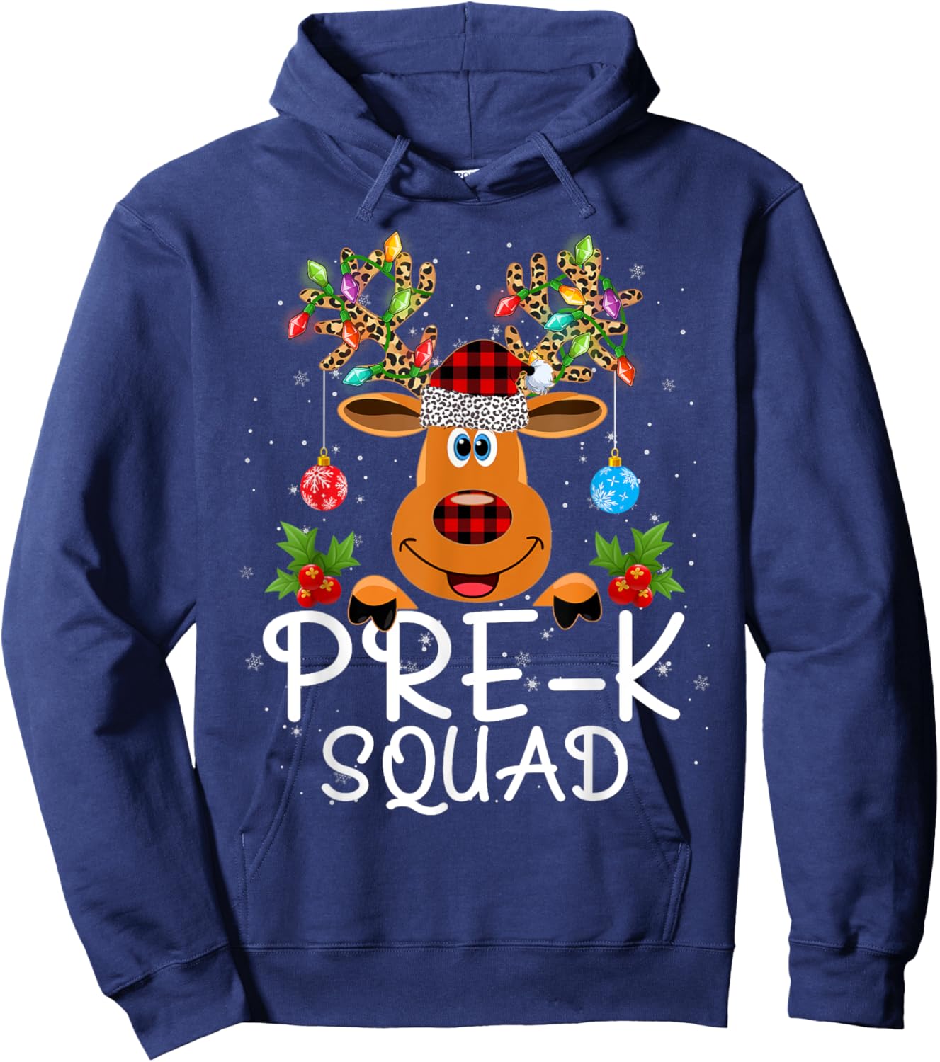 Pre-Kindergarten Squad Teacher Student Reindeer Christmas Hoodie - Hoodie | Navy