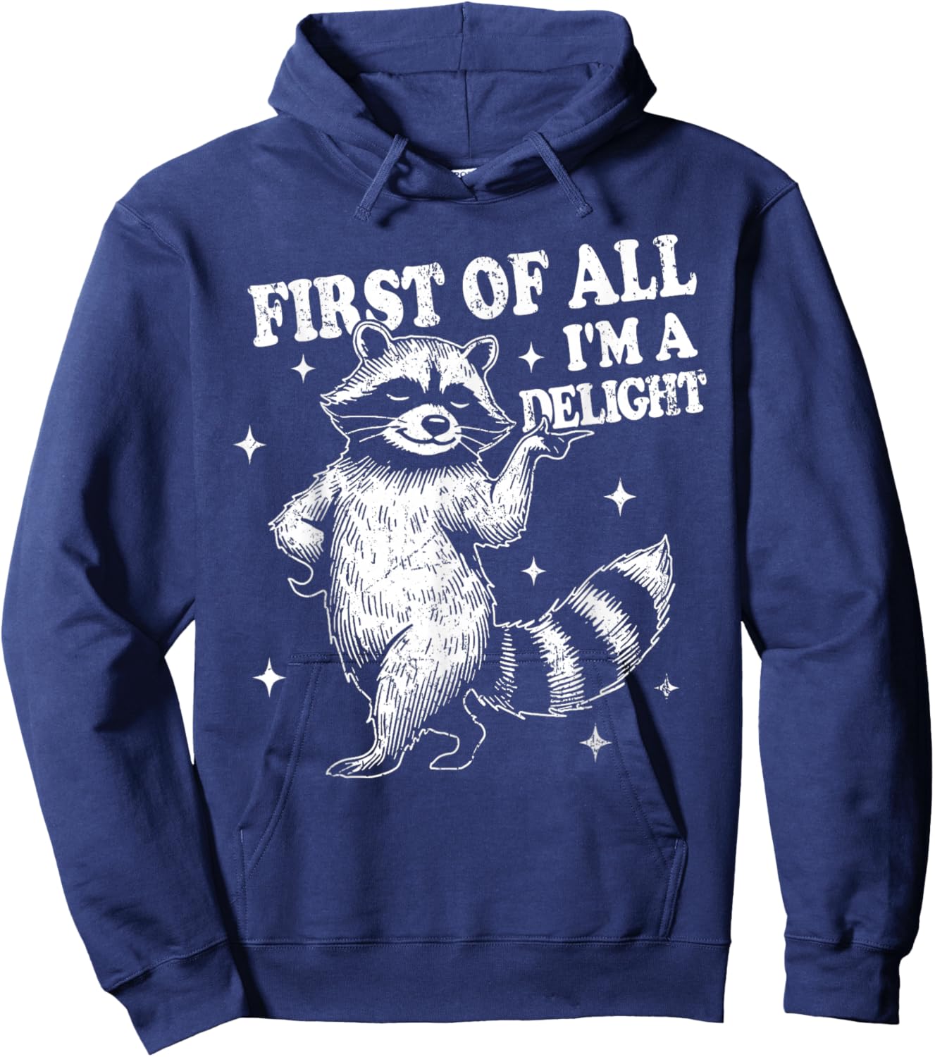 Retro Racoon First Of All I'm A Delight Funny Angry Raccoon Hoodie - Hoodie | Navy