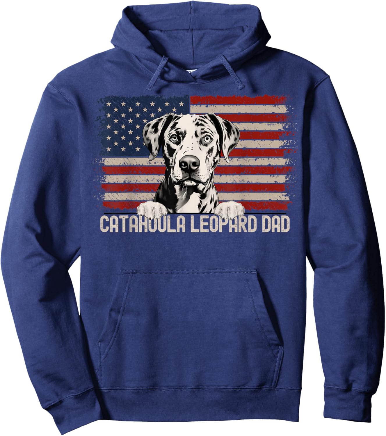 Best Dog Dad Ever American Flag - Catahoula Leopard Dad Hoodie - Hoodie | Navy