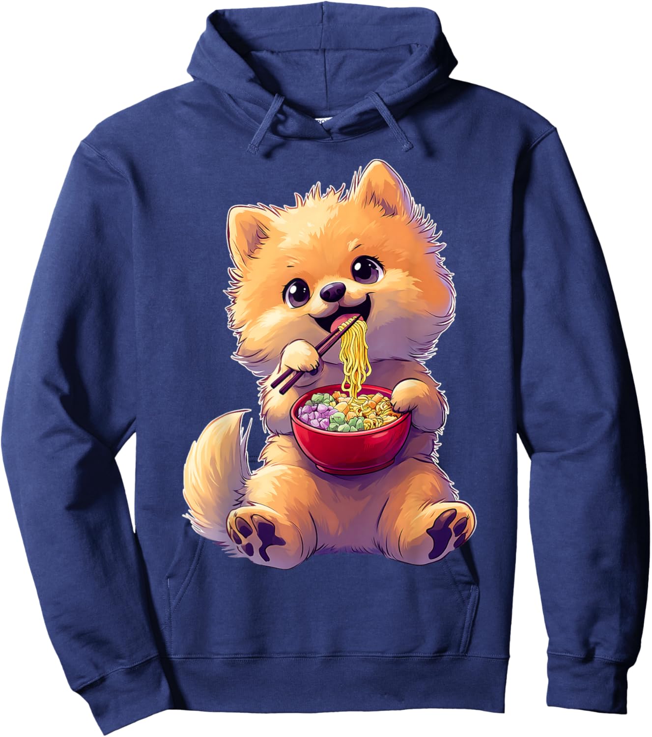 Pomeranian Dog Ramen Japanese Noodles Cute Kawaii Hoodie - Hoodie | Navy