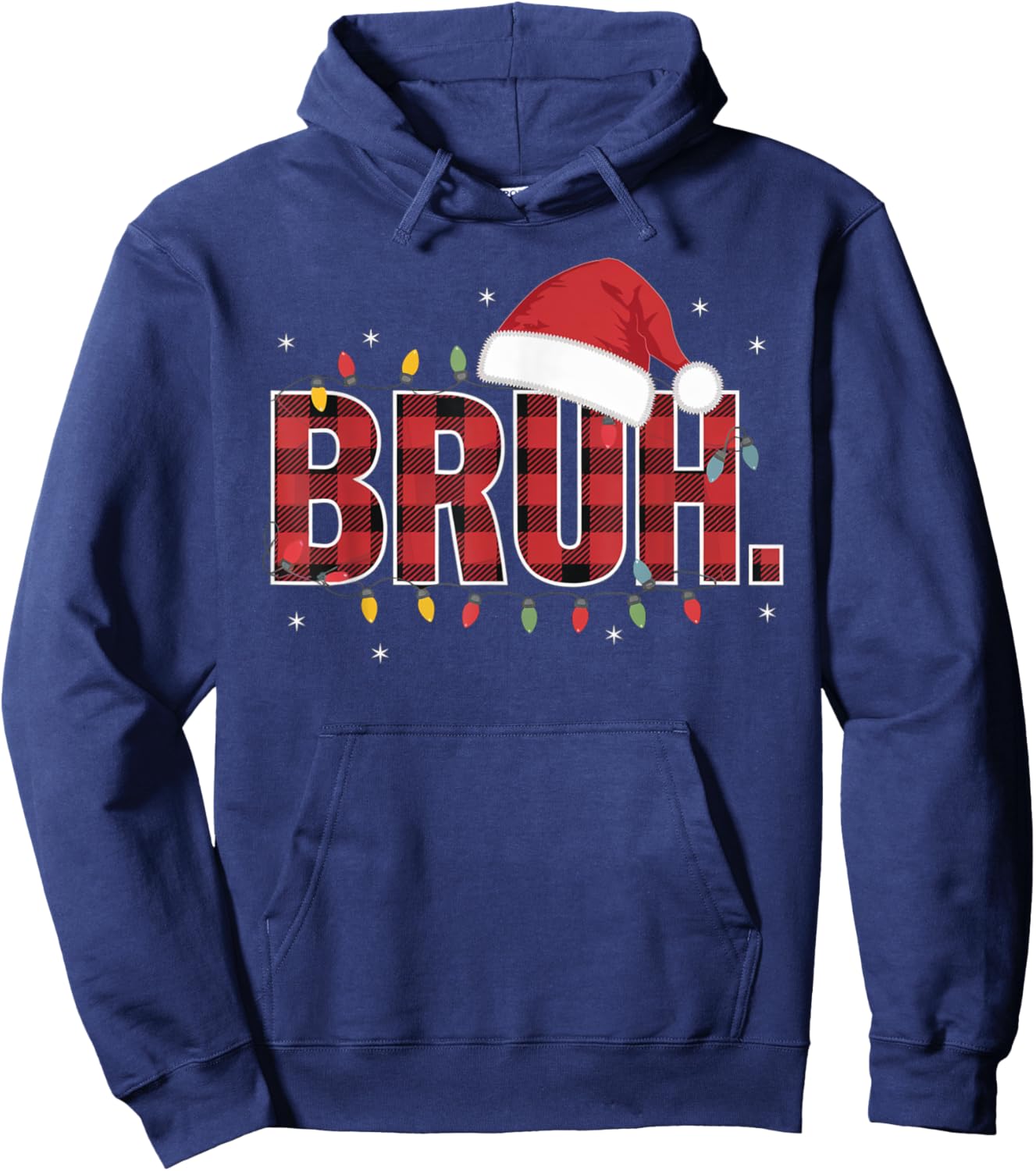 Bruh Funny Christmas Plaid Teens Boys Kids Xmas Pajamas Hoodie - Hoodie | Navy