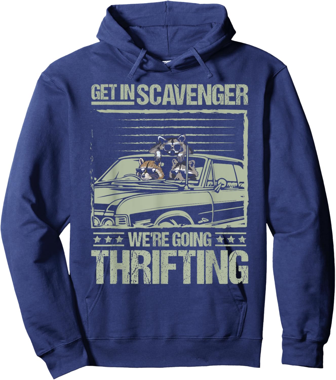 InGENIUS Funny Possum Raccoon Shirts & Gifts -Adults Thrifting Raccoon Black Small Short Sleeve Distressed Modern Meme Riding Hoodie - Hoodie | Navy