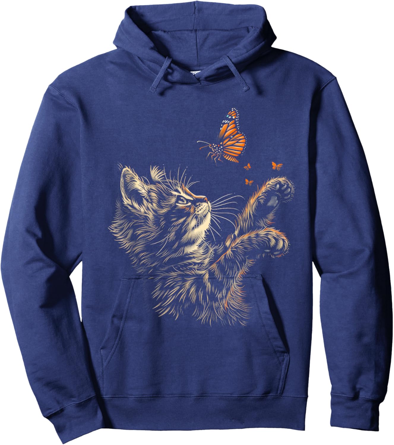 Cute Cat Butterfly Graphic Women Teens Girls Hoodie - Hoodie | Navy