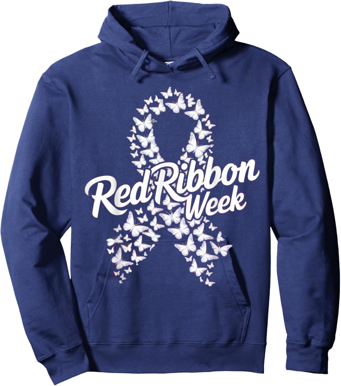 Red Ribbon Week 2025 HOPE LOVE SUPPORT Red Ribbon Week Hoodie - Hoodie | Navy