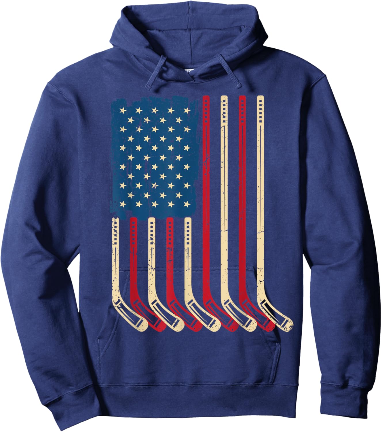 USA Flag Hockey Sticks Patriotic Youth Ice Hockey Player Hoodie - Hoodie | Navy