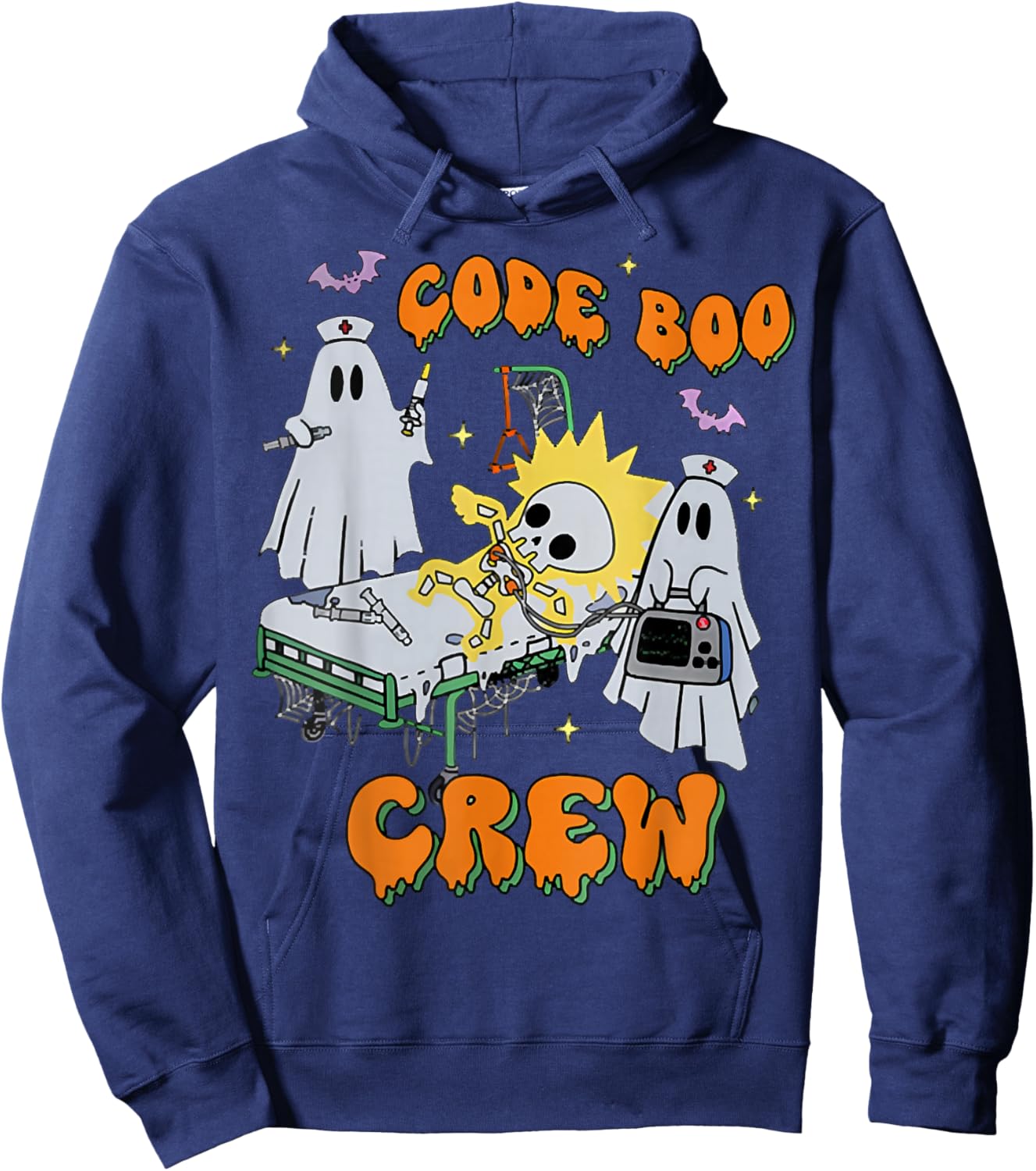 Code Boo Crew, Funny Ghost Nurse Halloween, Ghost ER Nurse Hoodie - Hoodie | Navy