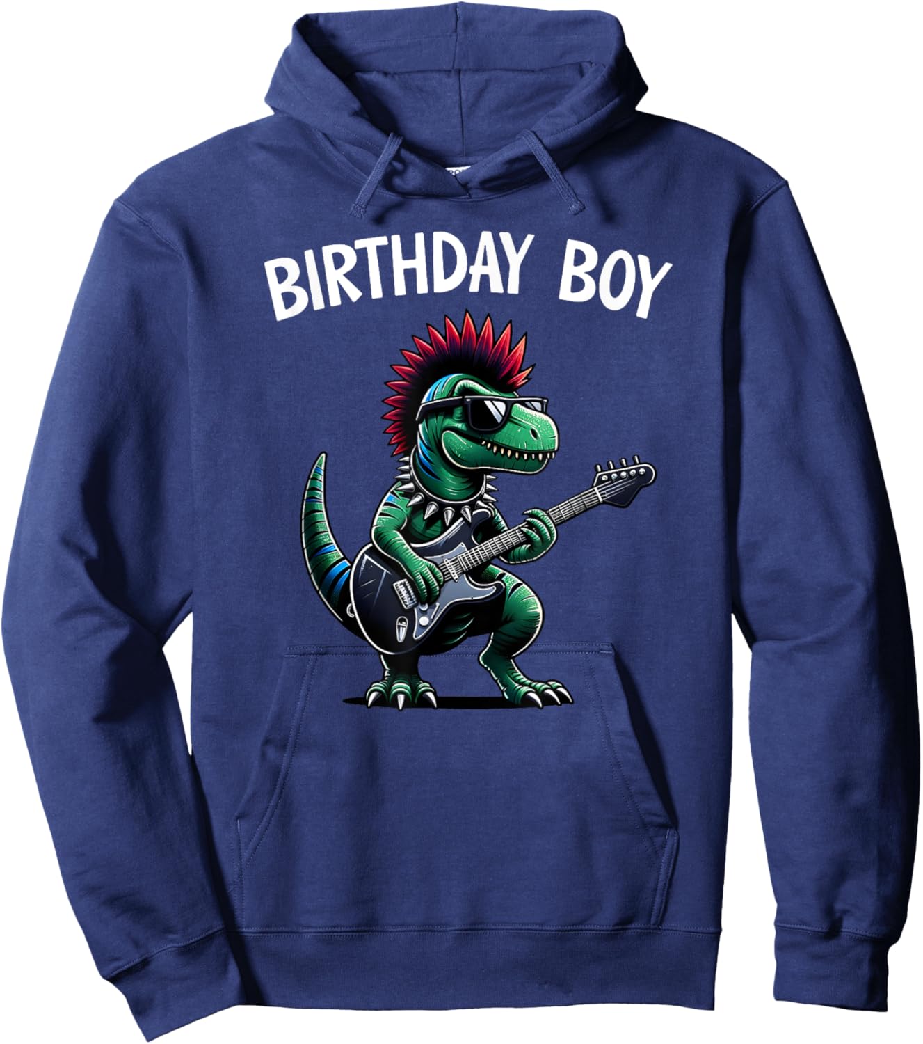Kids Rock Birthday Boy, Punk Dinosaur, Rock'n Roll Dino Bday Hoodie - Hoodie | Navy