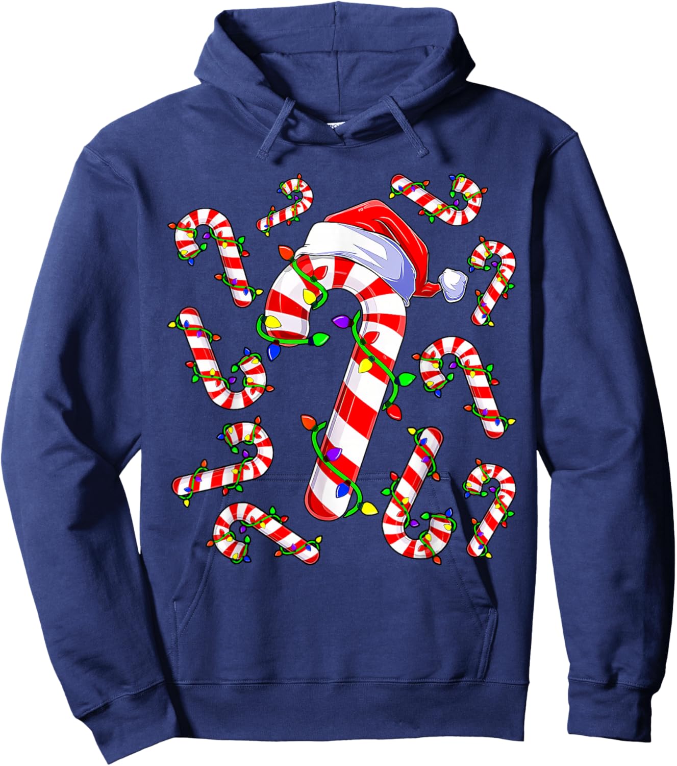 Red and White Christmas Candy Cane Santa Lights Christmas Hoodie - Hoodie | Navy