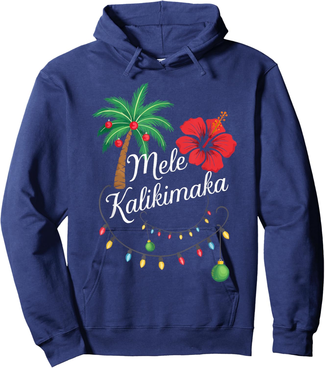 Mele Kalikimaka Hawaii Santa Hawaiian Merry Christmas Tree Hoodie - Hoodie | Navy