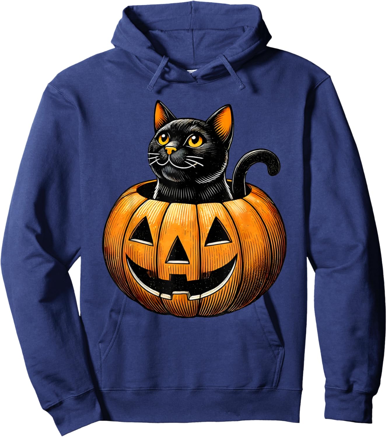 Retro Black Cat in Pumpkin Fun Halloween Costume Men Women Kids Hoodie - Hoodie | Navy