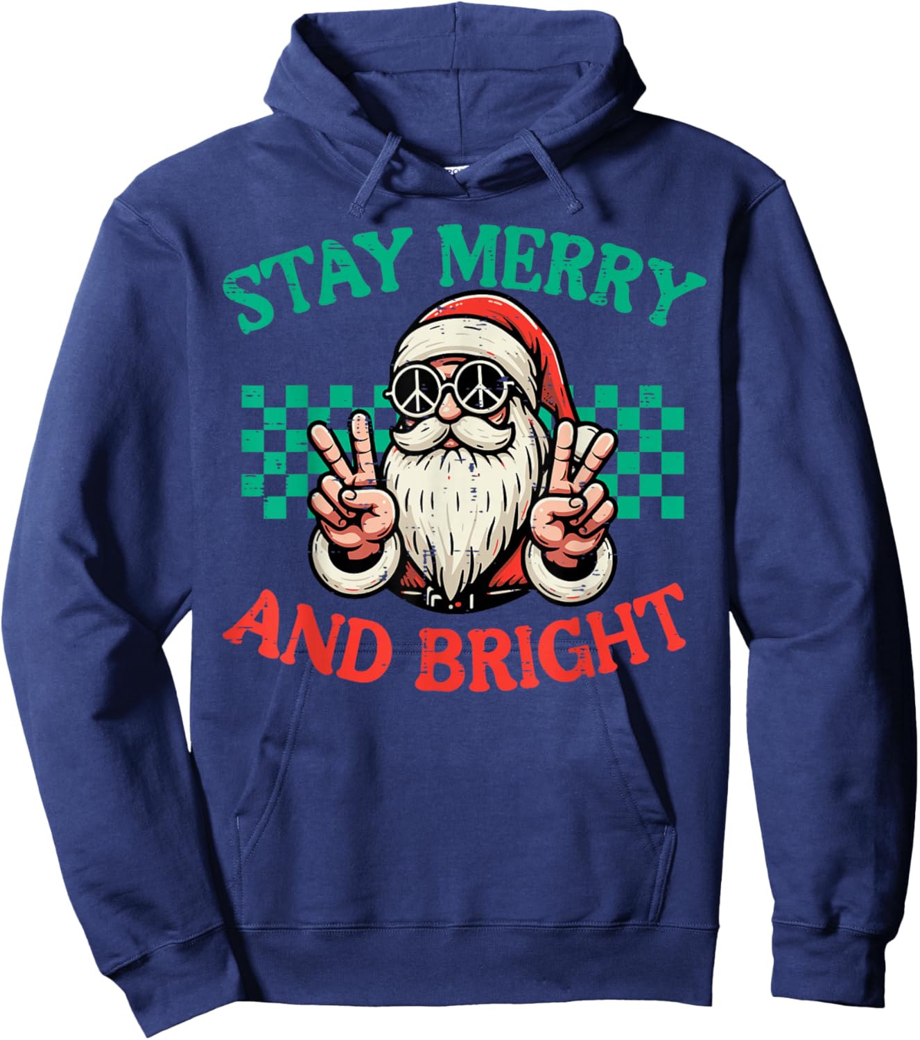 Christmas Santa Peace Merry Bright Retro Xmas Women Men Kid Hoodie - Hoodie | Navy
