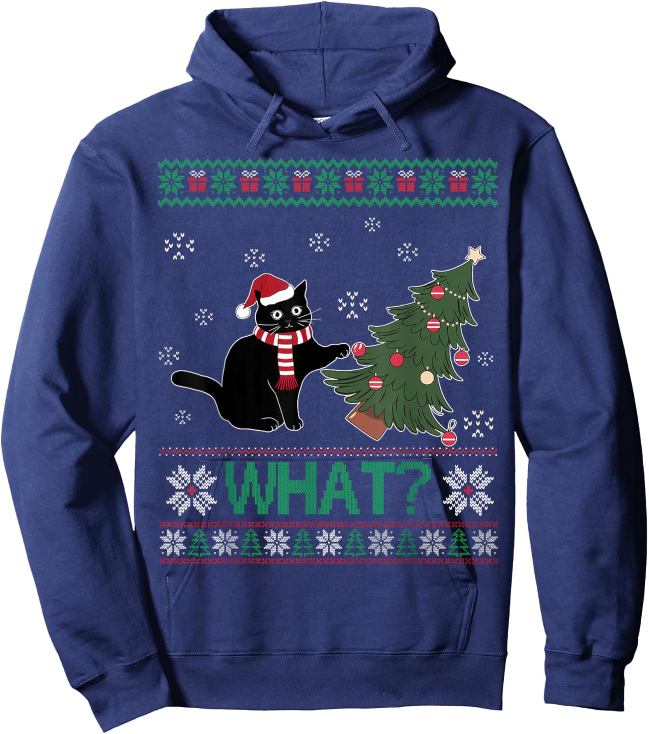 Black Cat What Pushing Christmas Tree Funny Cat Xmas Gifts Men Women Kids Hoodie - Hoodie | Navy