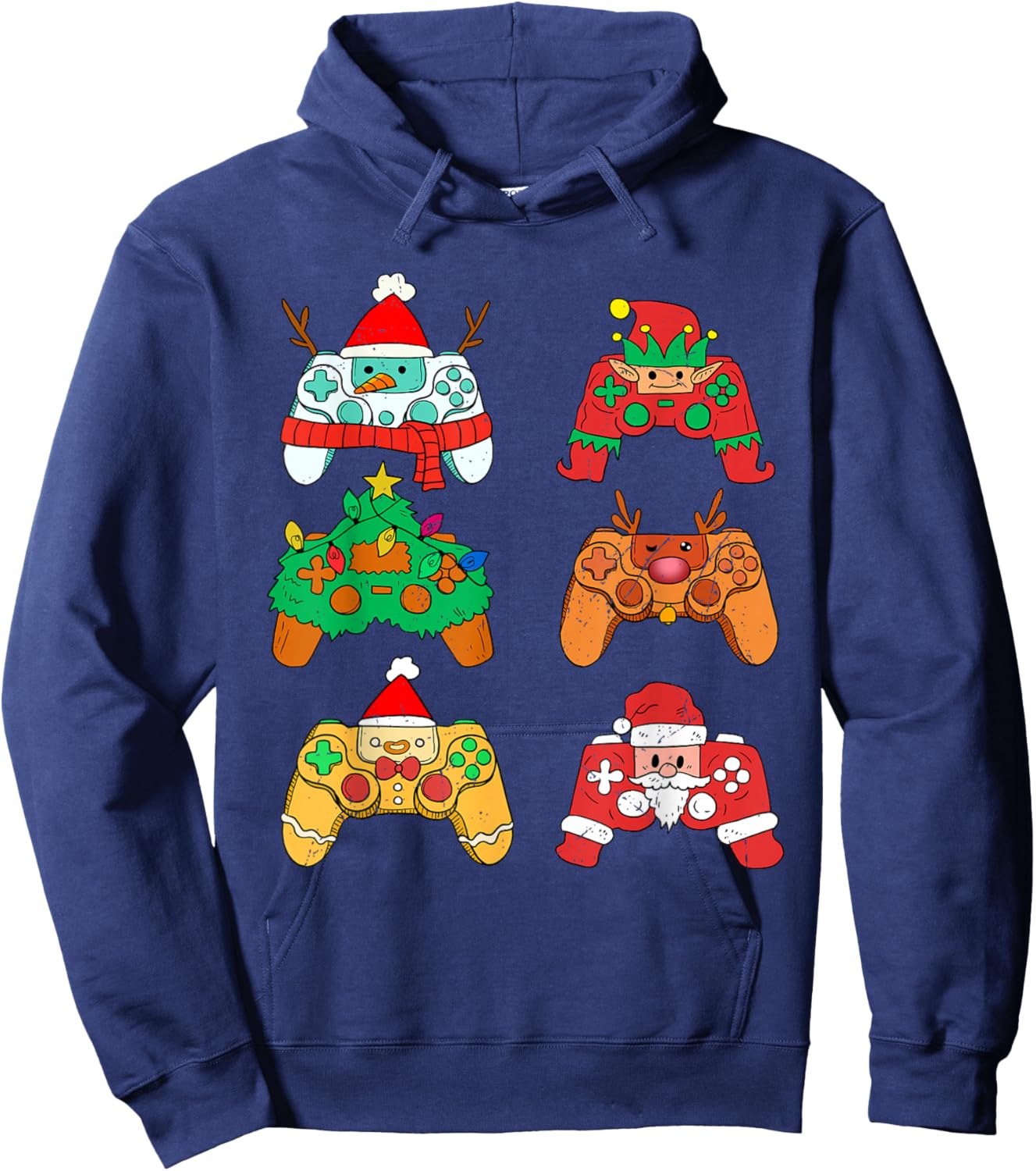 Video Game Christmas Santa Elf Gaming Controllers Gamer Boys Hoodie - Hoodie | Navy