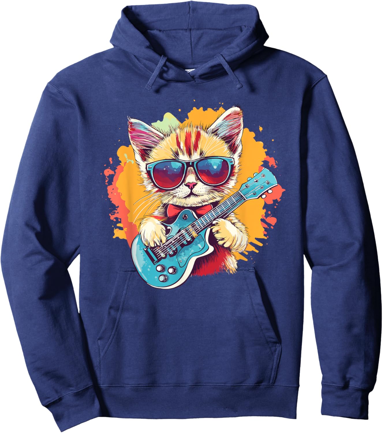 Cat Playing Guitar With Sunglasses Style Women Kids Hoodie - Hoodie | Navy