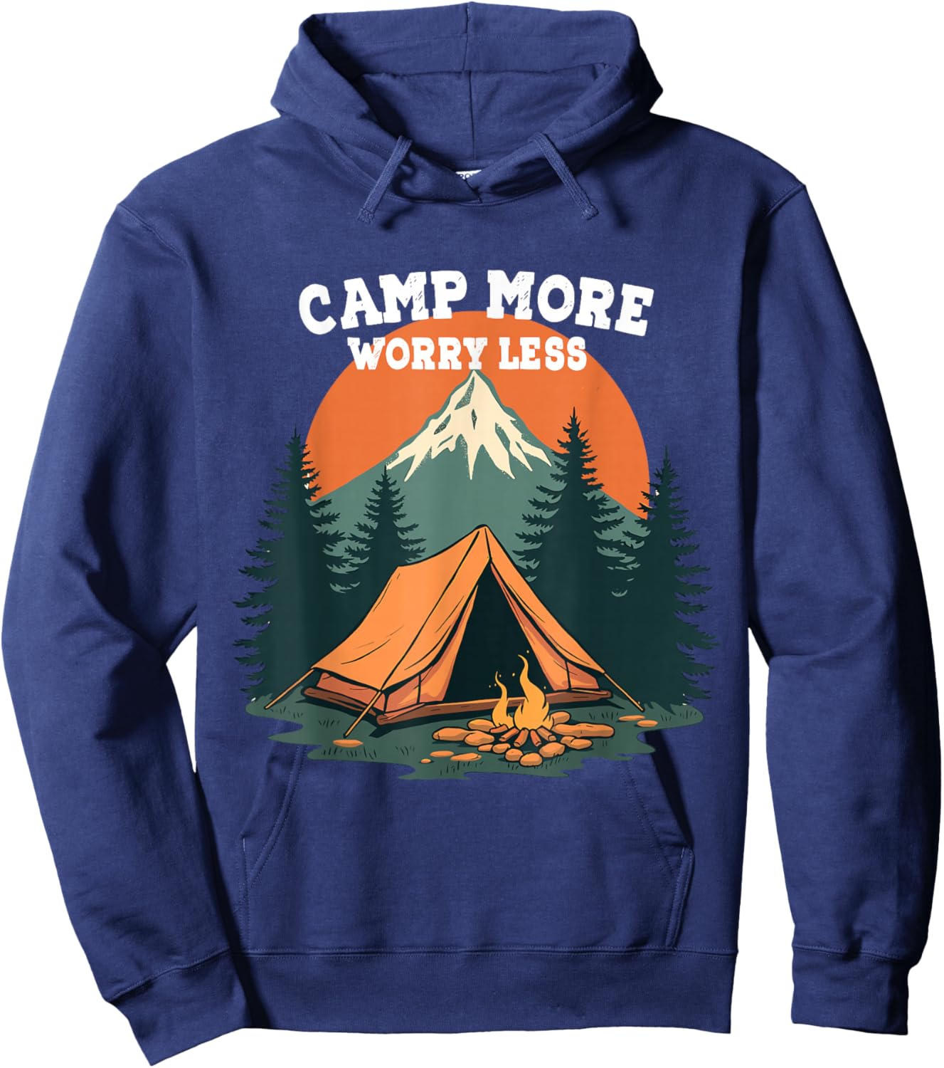 Camp More Worry Less Camping-themed Retro Design Hoodie - Hoodie | Navy