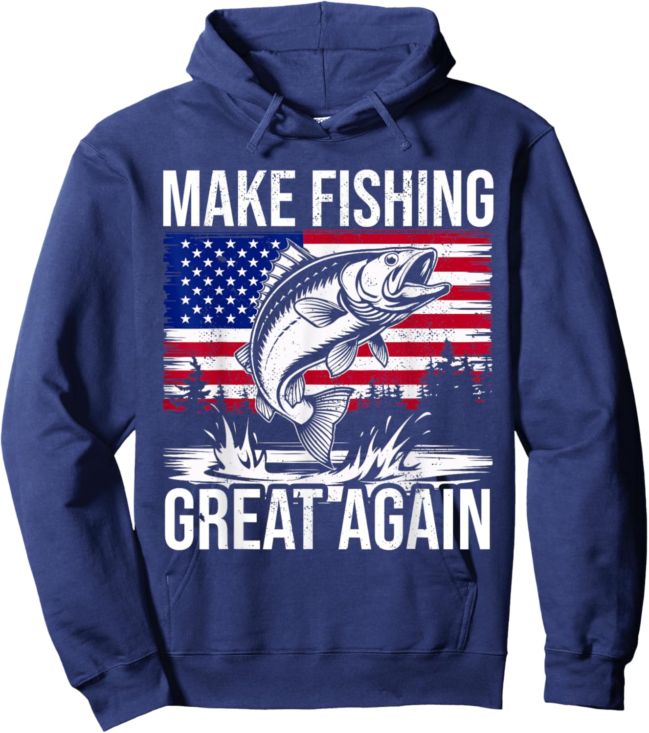 Funny Fishing & Trump Fisherman Gifts American Flag Red Wave Hoodie - Hoodie | Navy