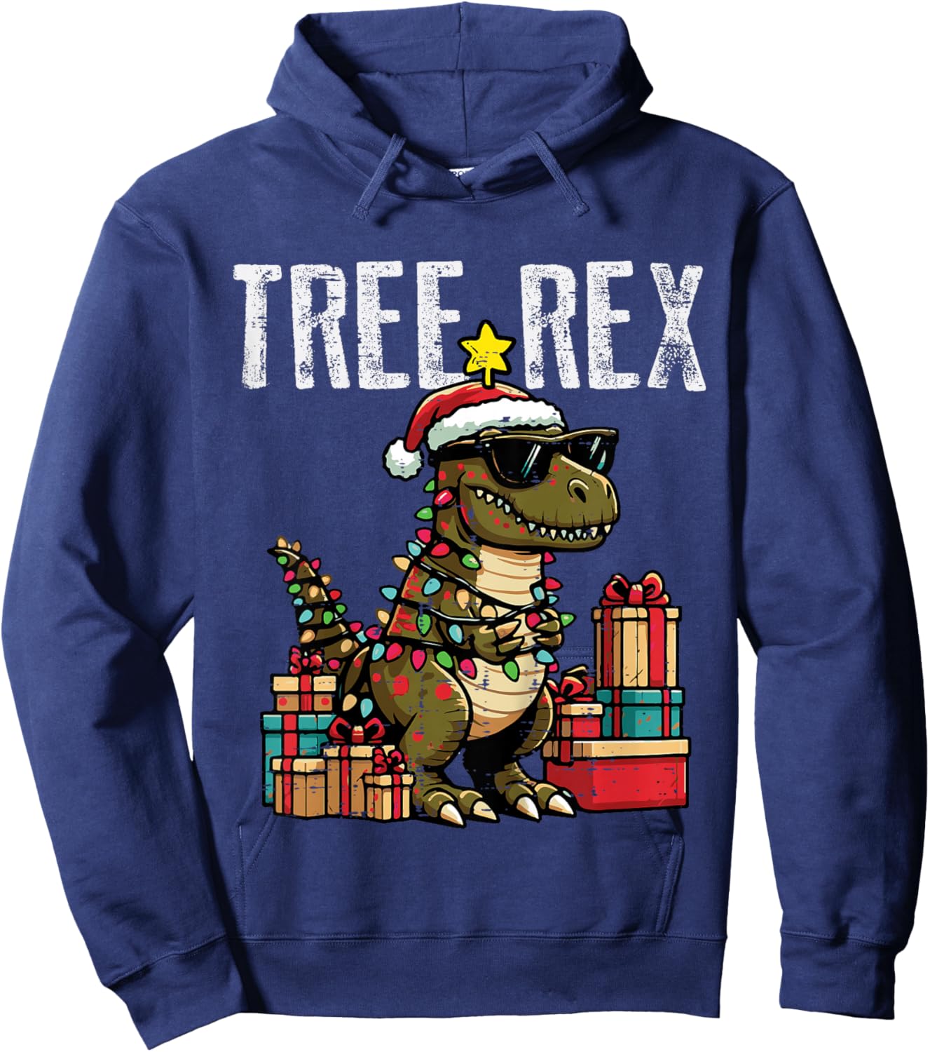 Kids Christmas Dinosaur Tree Rex Xmas Trex Toddler Boys Kid Youth Hoodie - Hoodie | Navy