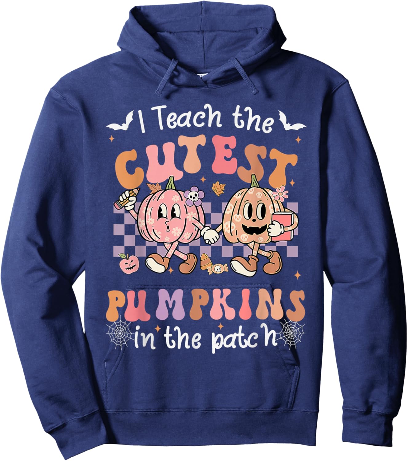I Teach The Cutest Pumpkins In The Patch Retro Teacher Fall Hoodie - Hoodie | Navy