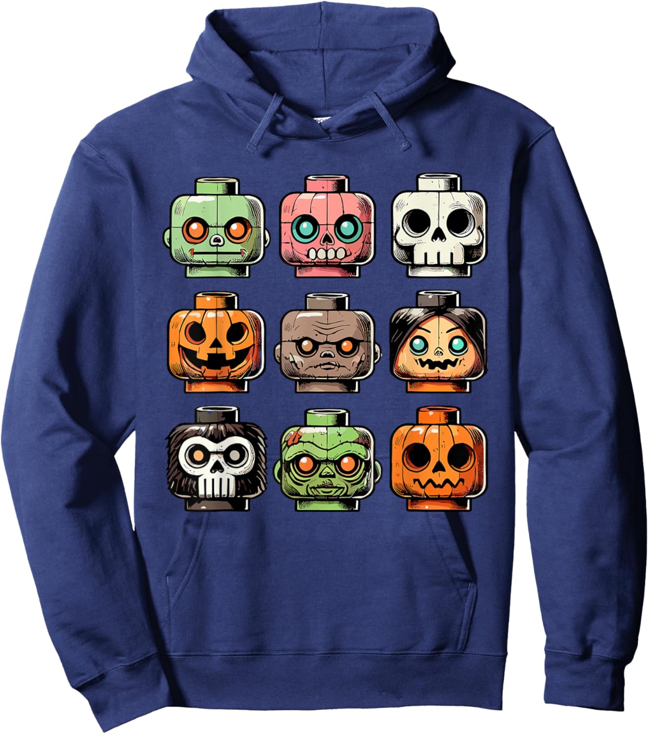Retro Horror Bricks Head Scary Halloween Mask Hoodie - Hoodie | Navy