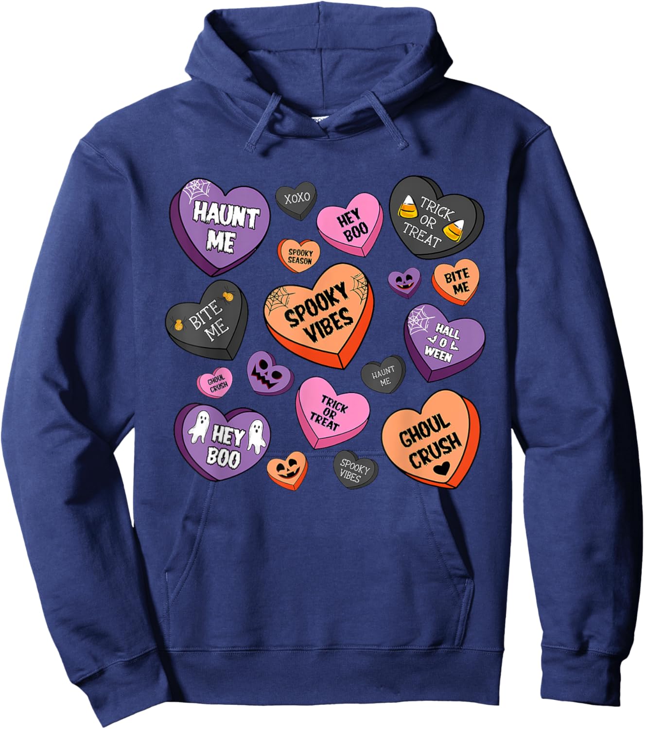 Candy Heart Halloween Spooky Vibes Candy Heart Halloween Hoodie - Hoodie | Navy