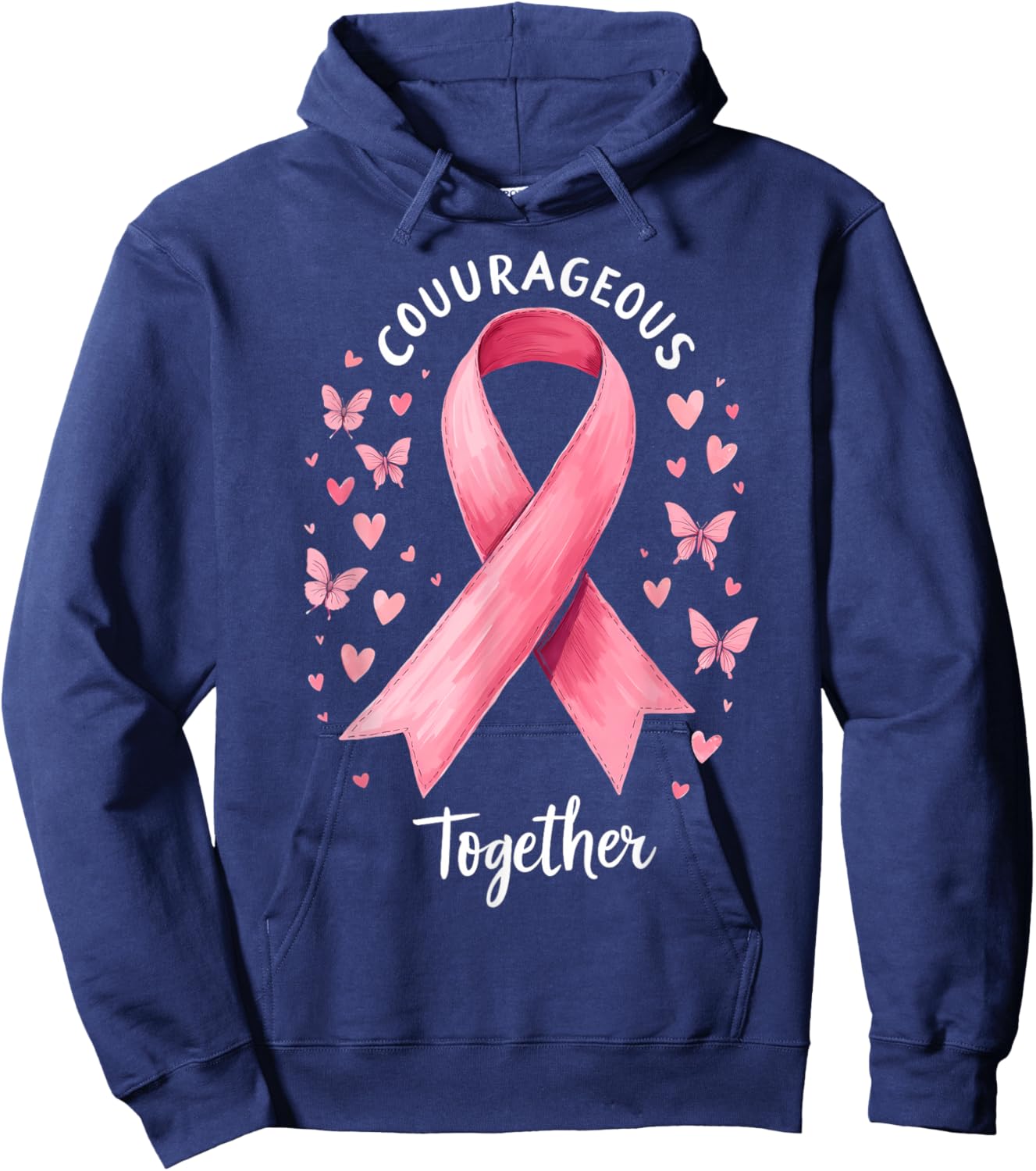 Cancer Awareness Pink Ribbon Courageous Together Hoodie - Hoodie | Navy
