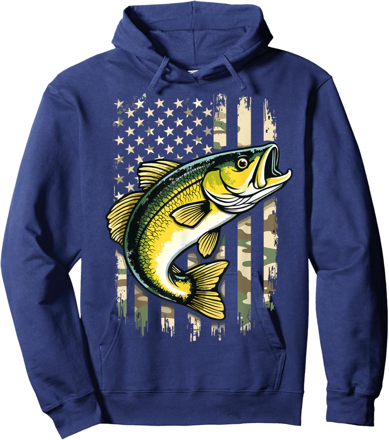 Fish Camo US Flag Cool Fishing Patriotic Hoodie - Hoodie | Navy