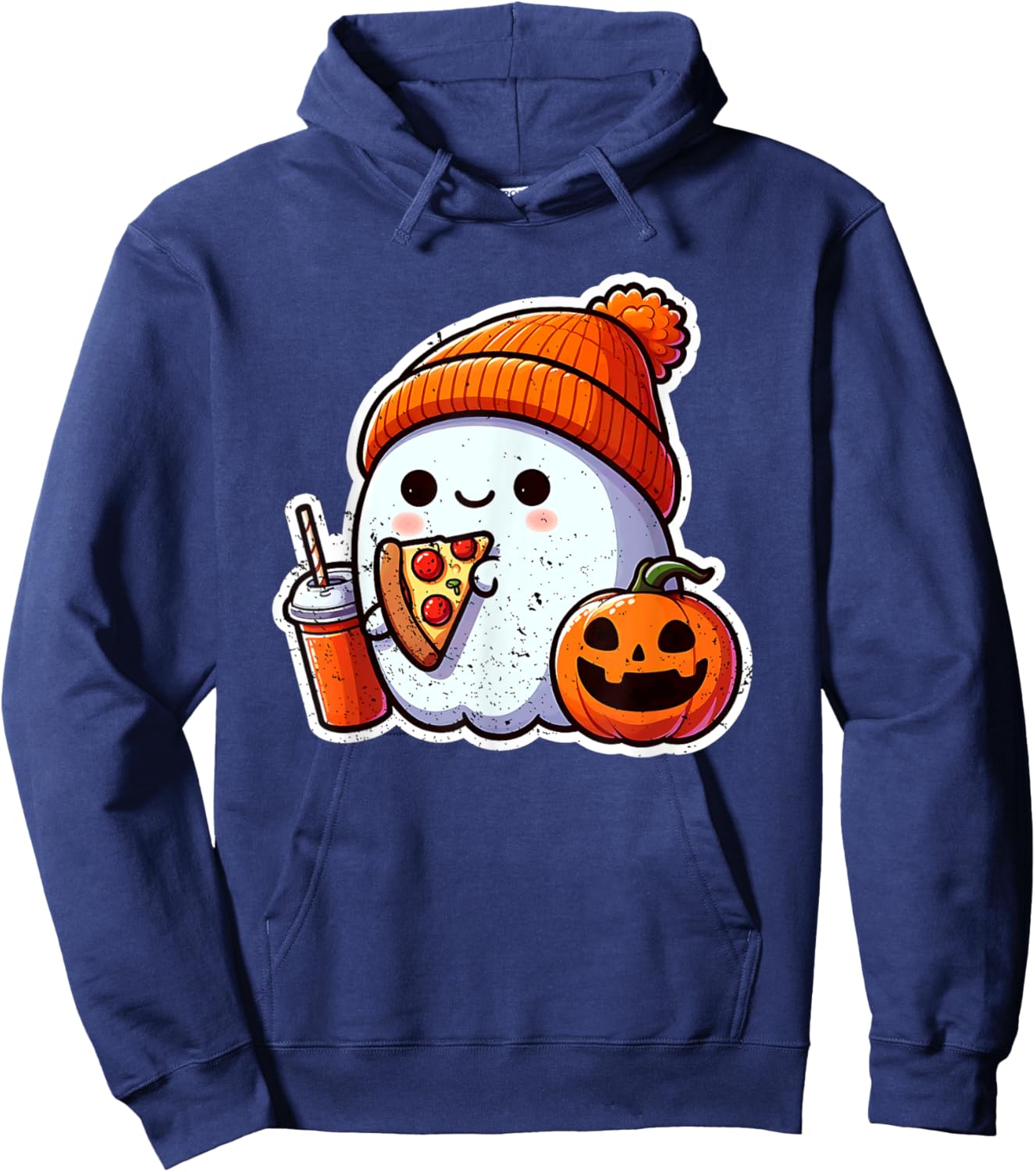 Halloween Ghost Coffee n Pizza Cute Costume Girl Kids Women Hoodie - Hoodie | Navy