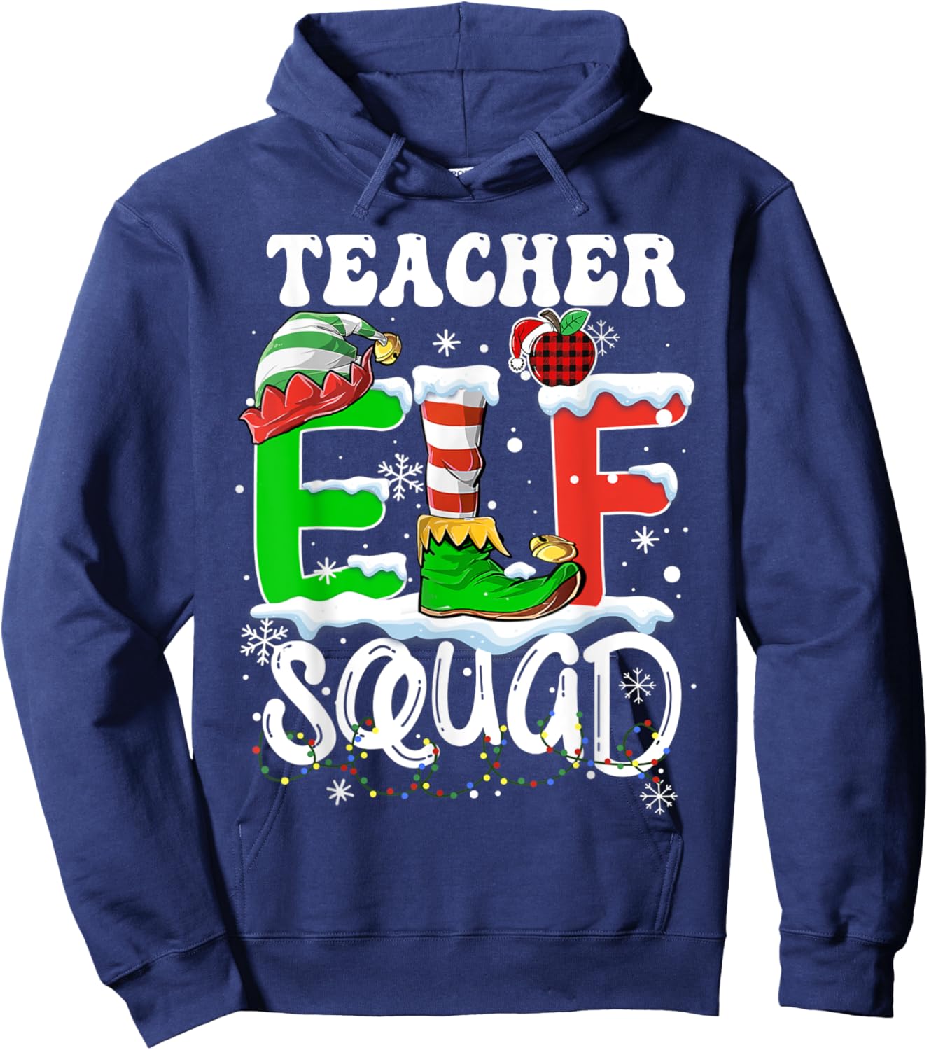 Teacher ELF Squad Funny Christmas ELF Kids Teacher Group Hoodie - Hoodie | Navy