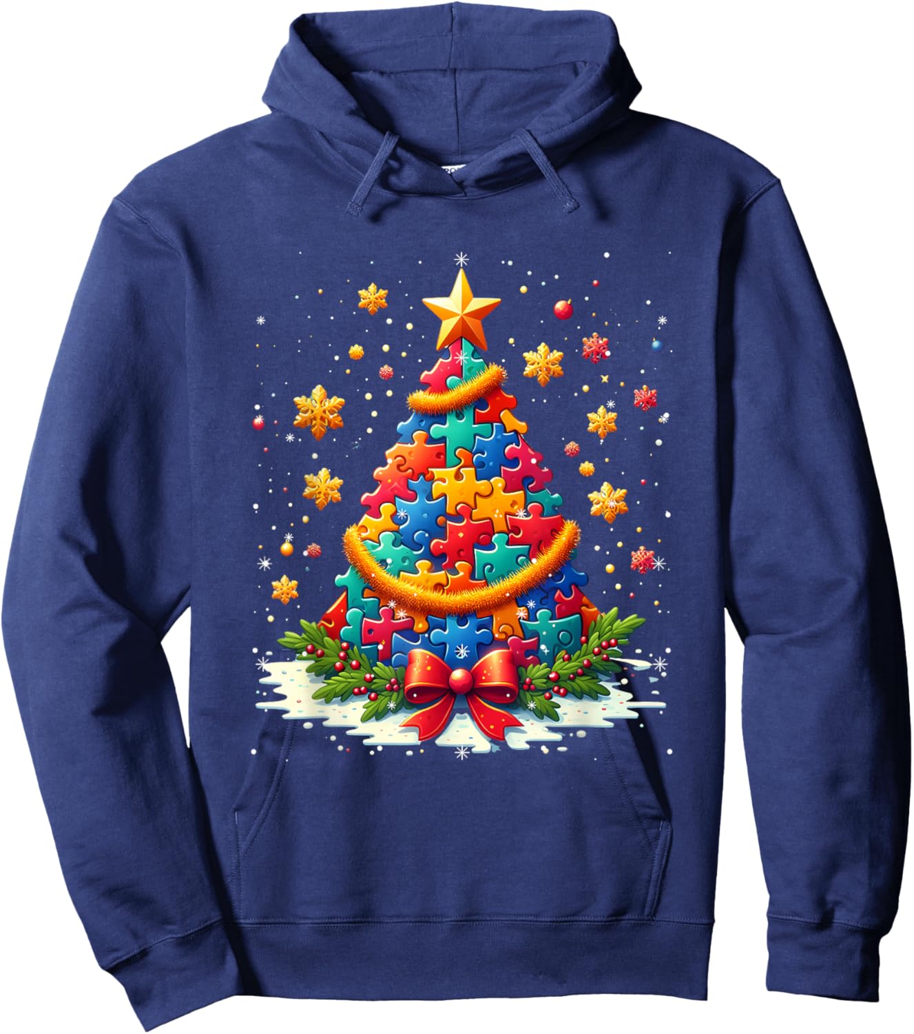 Autism Christmas Tree Lights Xmas Cute Xmas Autism Awareness Hoodie - Hoodie | Navy