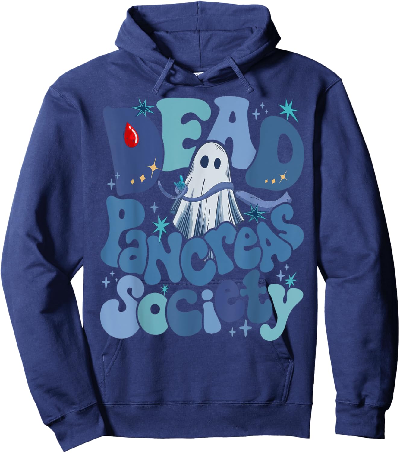 Dead Pancreas Society Funny Ghost T1D Diabetes Awareness Hoodie - Hoodie | Navy