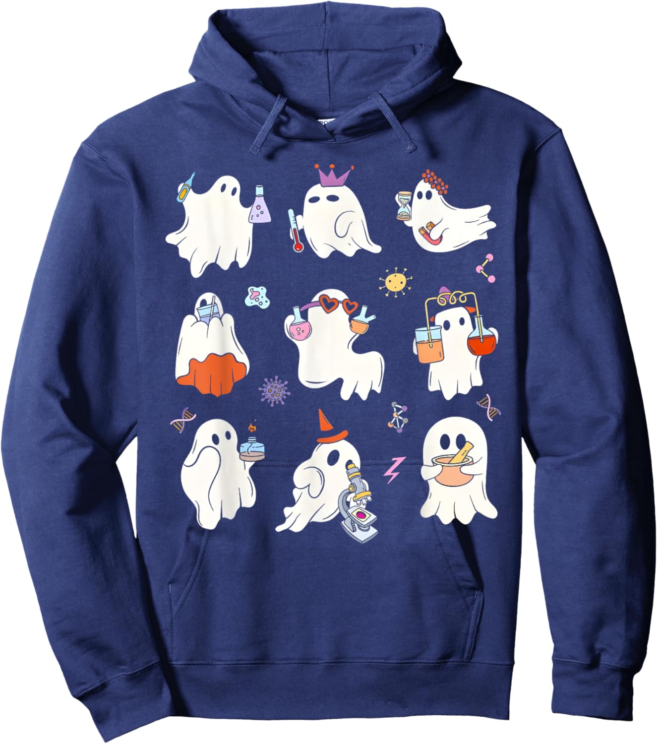 Retro Halloween Science Teacher Ghost Laboratory Teacher Hoodie - Hoodie | Navy