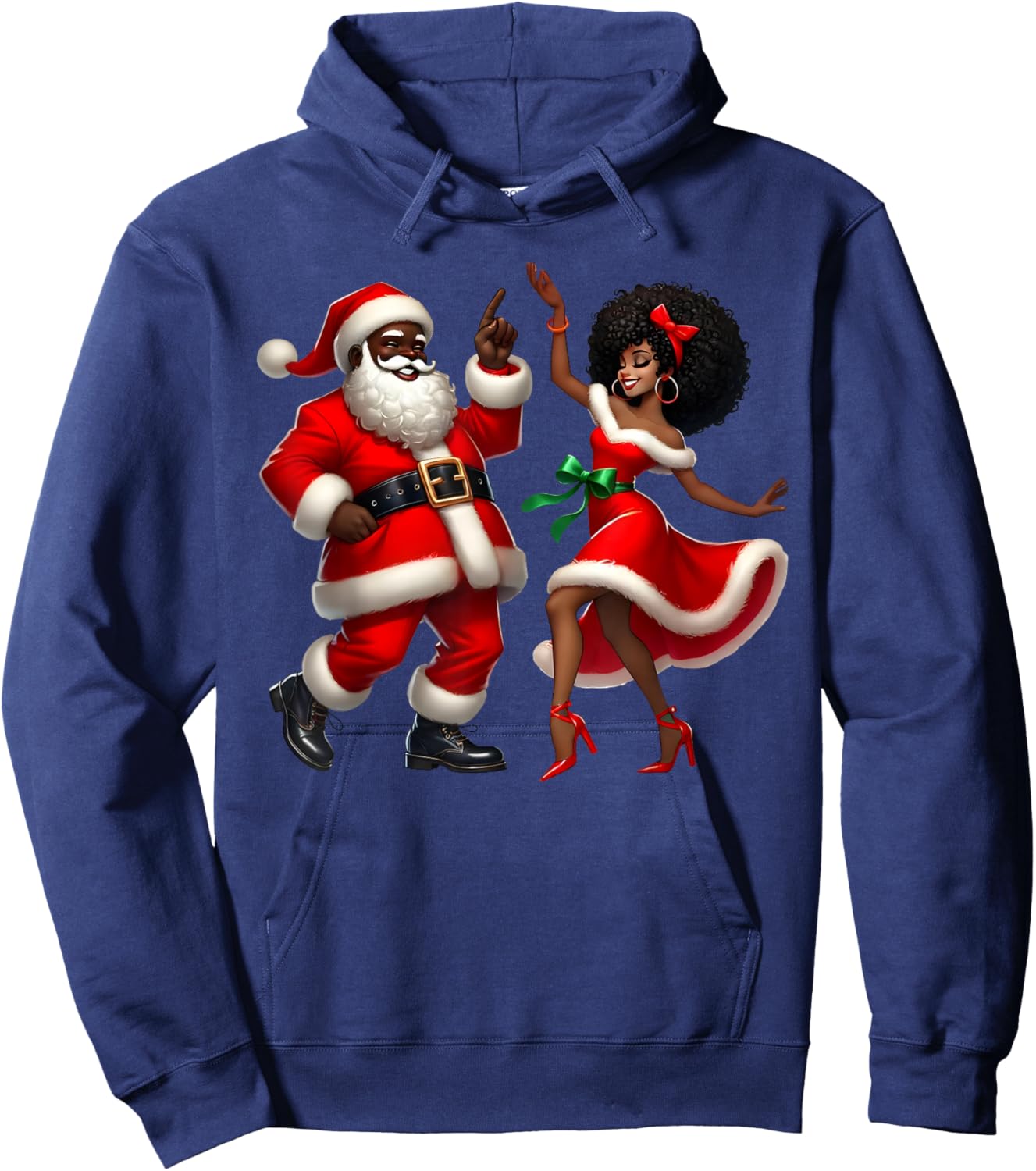Santa Claus Couple Dancing African American Christmas Hoodie - Hoodie | Navy