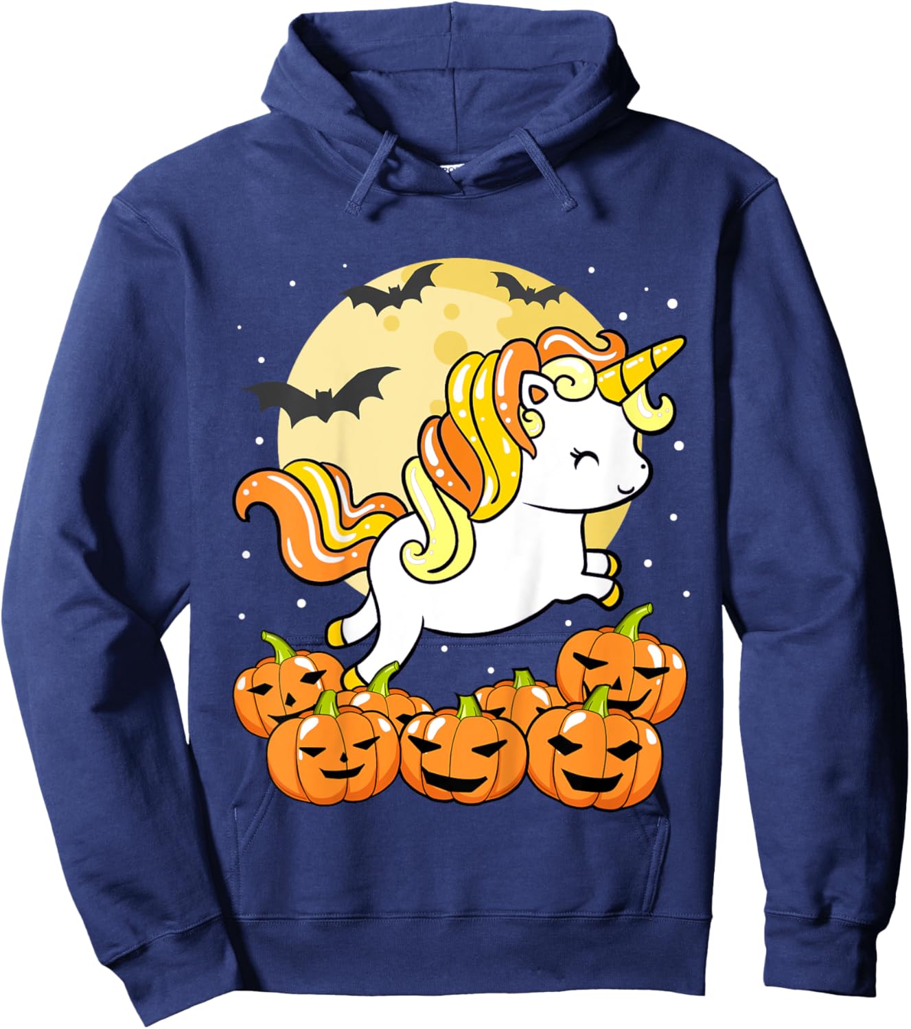 Kids Girls Unicorn Halloween Jack O Lantern Pumpkin Toddler Hoodie - Hoodie | Navy