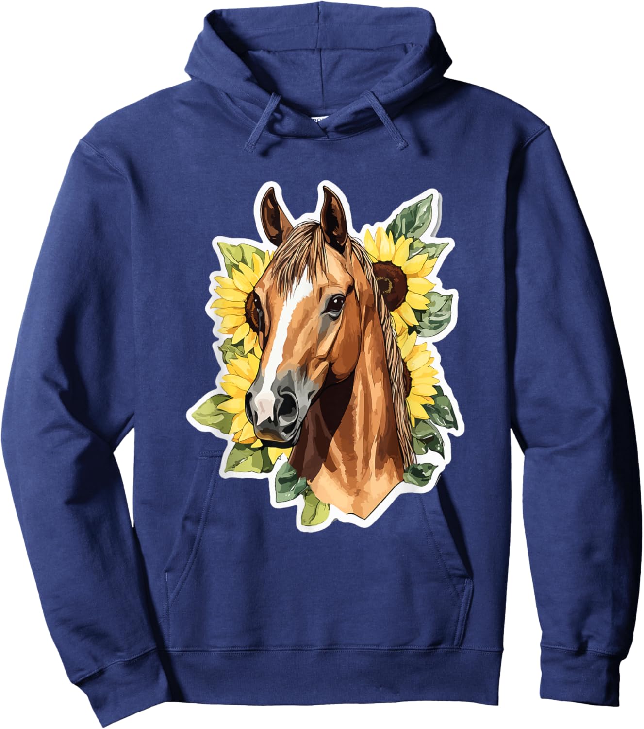 Floral Horse Among Sunflowers Under Blue Sky Hoodie - Hoodie | Navy