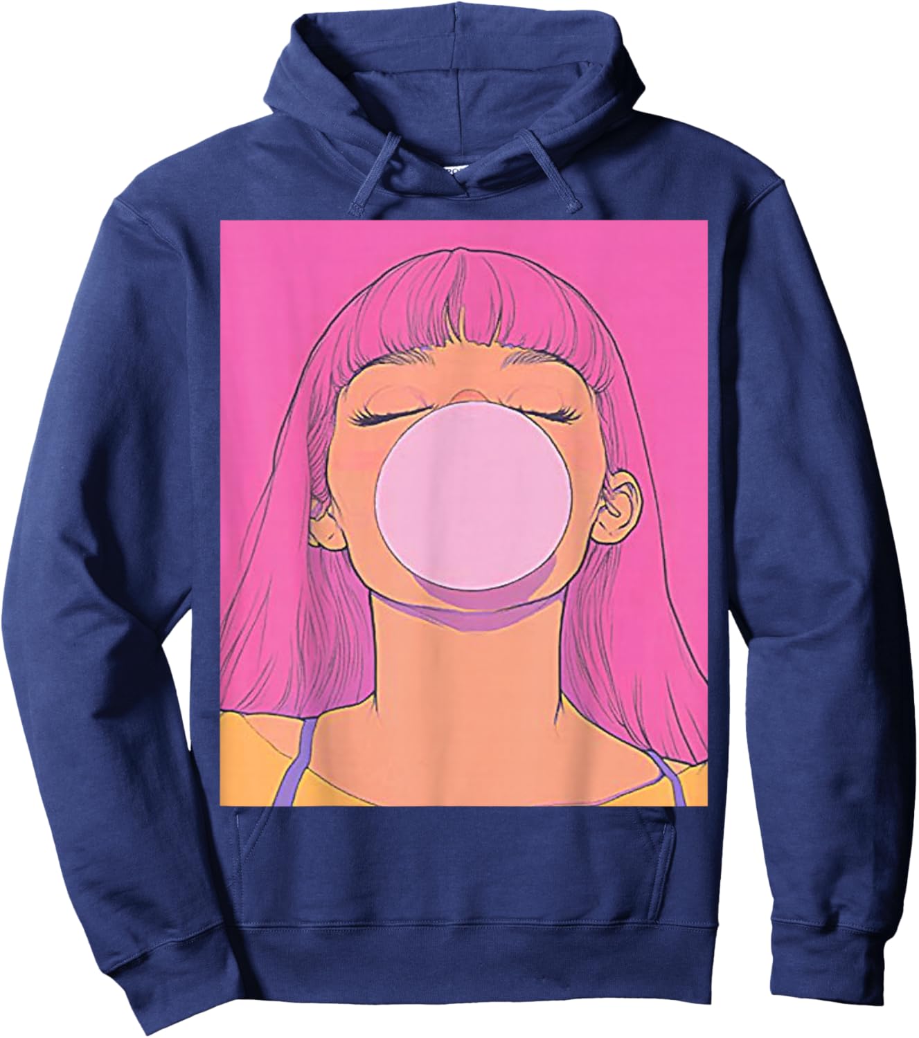 Bubble Gum Pink Women's Tops Graphic Anime Vintage Hoodie - Hoodie | Navy