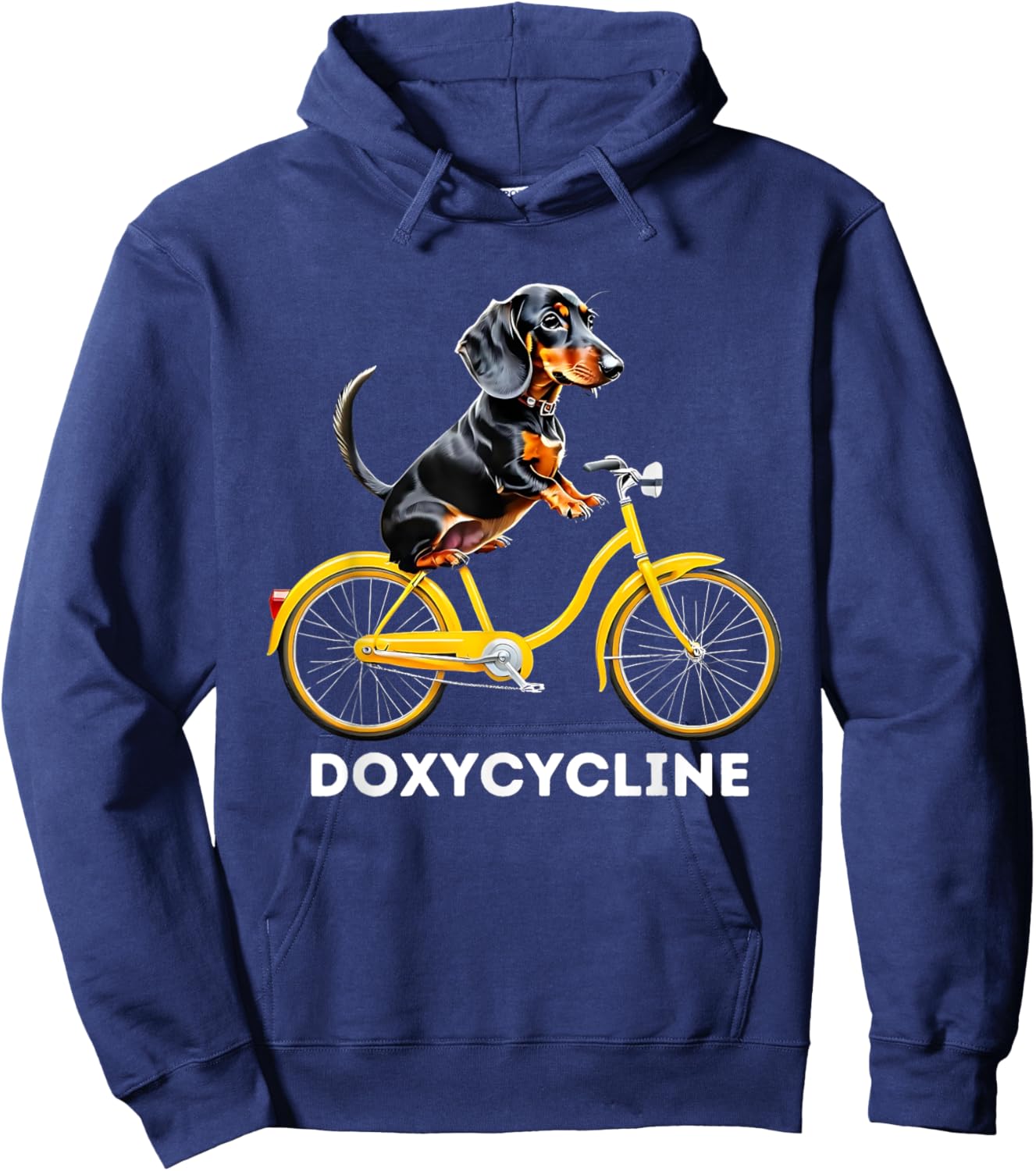 Dachshund on Bicycle Doxycycline Pharmacy Pun Dog Pharmacist Hoodie - Hoodie | Navy