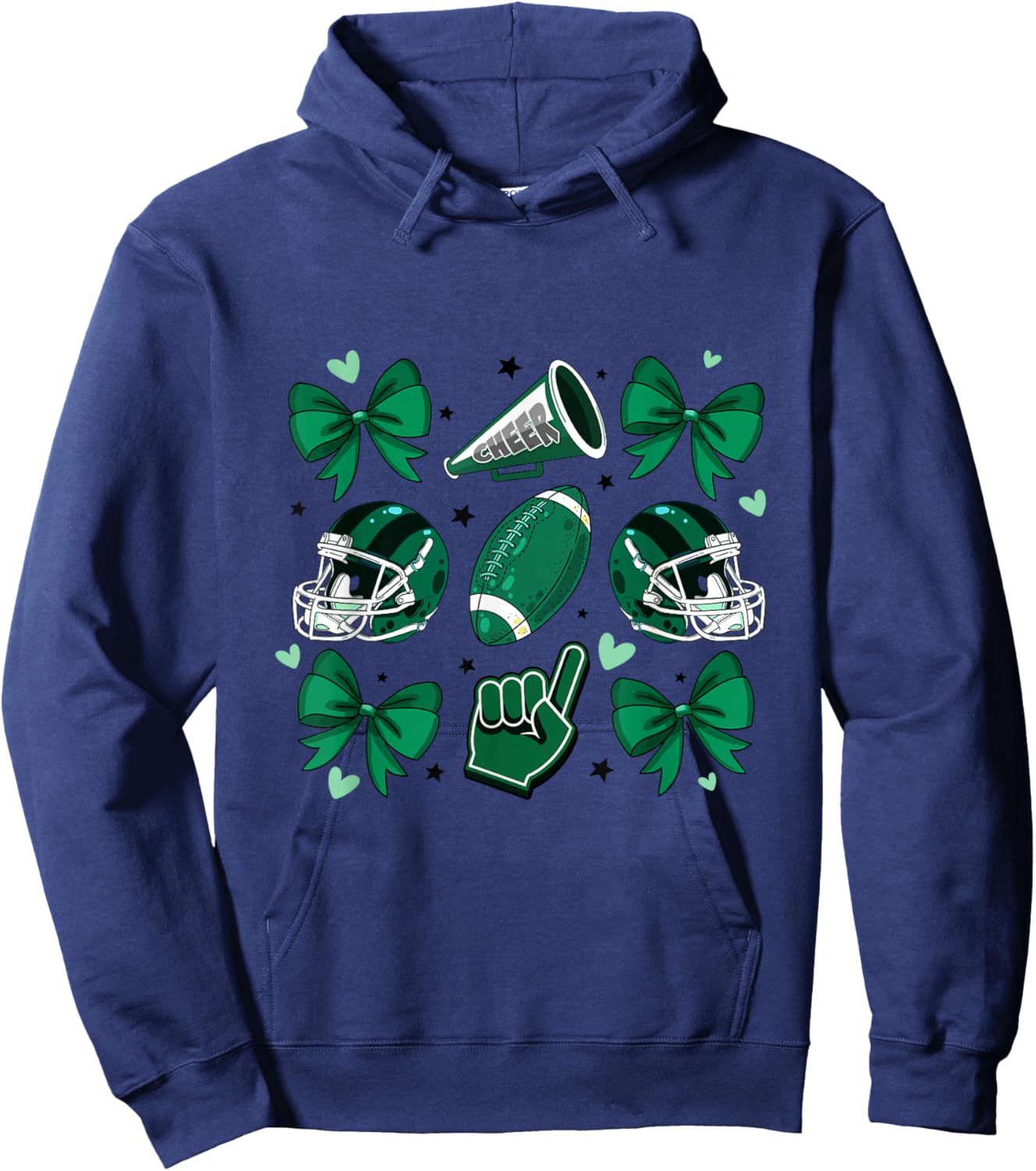 Football Cheer Mom Sister Coquette Bow Game Day Green Women Hoodie - Hoodie | Navy