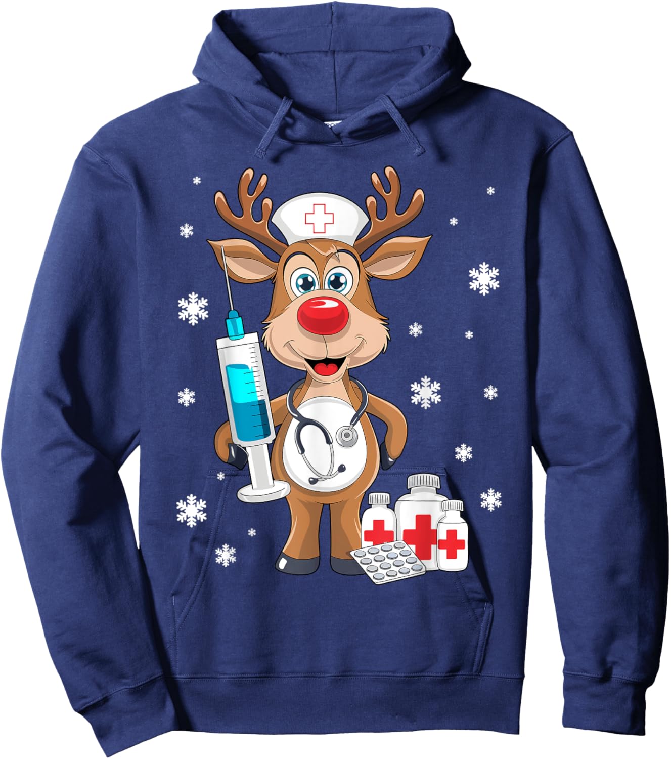 Christmas Nurse Reindeer Funny Xmas Nursing Scrub Women Hoodie - Hoodie | Navy