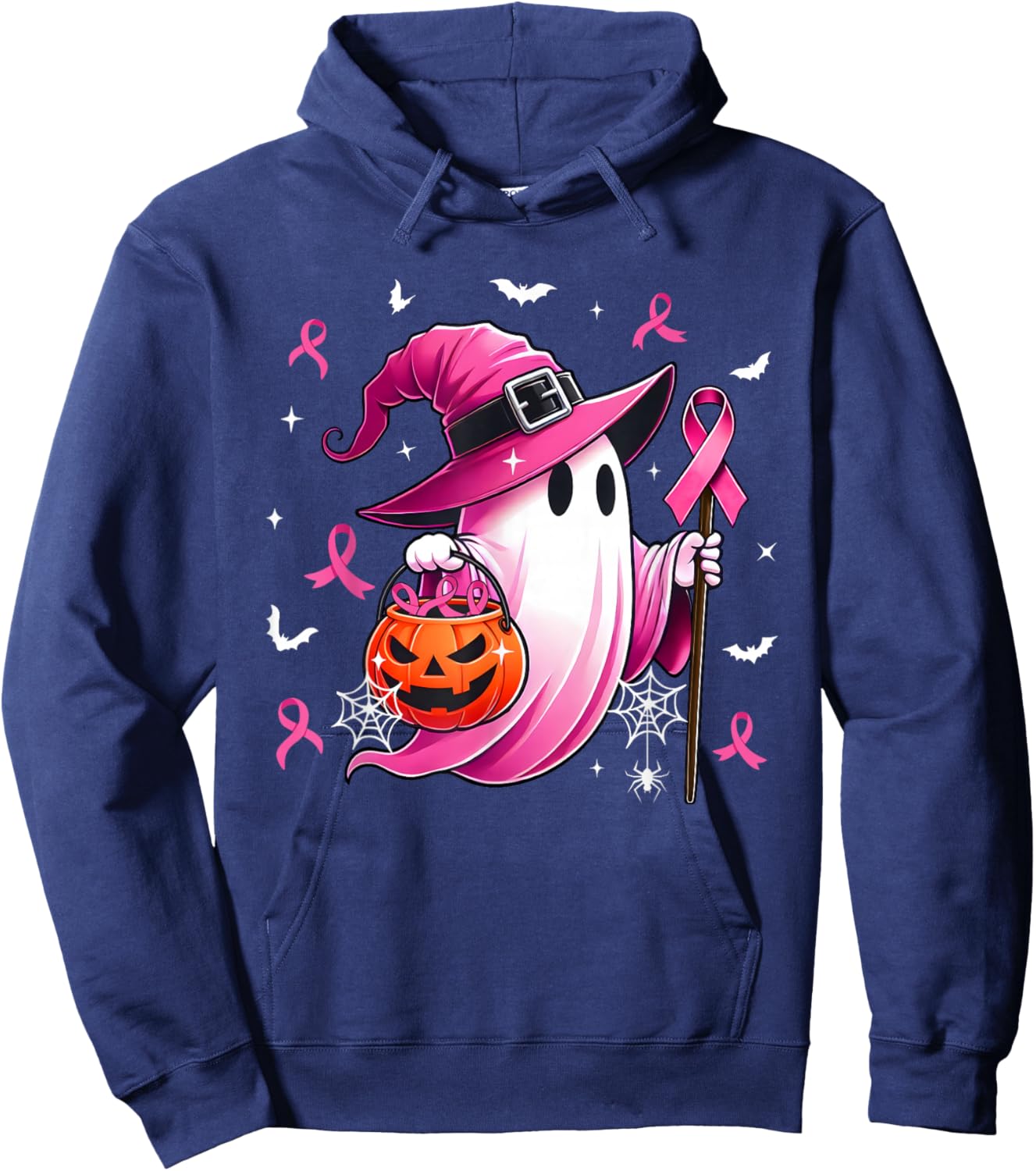 Halloween Pink Ghost Witch Breast Cancer Awareness Women Hoodie - Hoodie | Navy